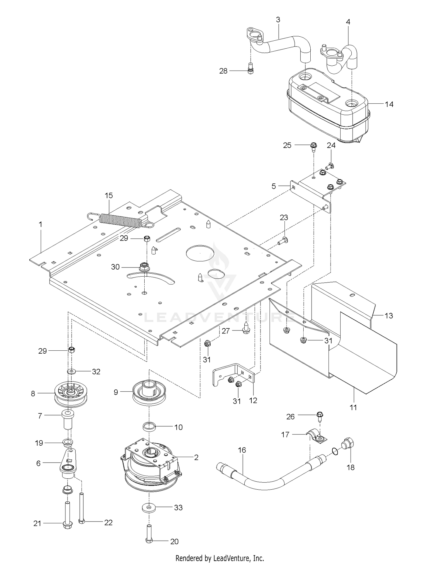 ENGINE MOUNTING, GUARDS & MUFFLER