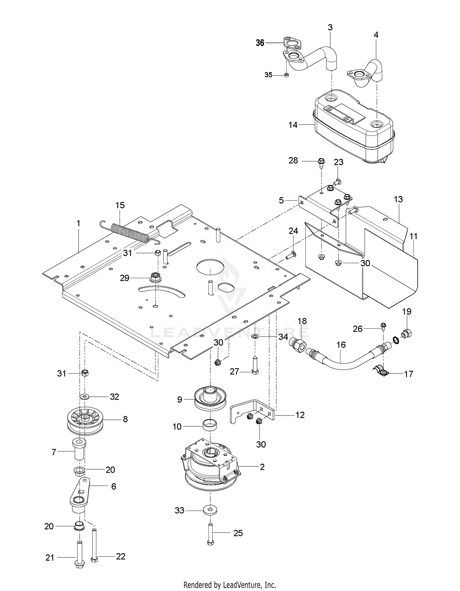 ENGINE MOUNTING, GUARDS & MUFFLER