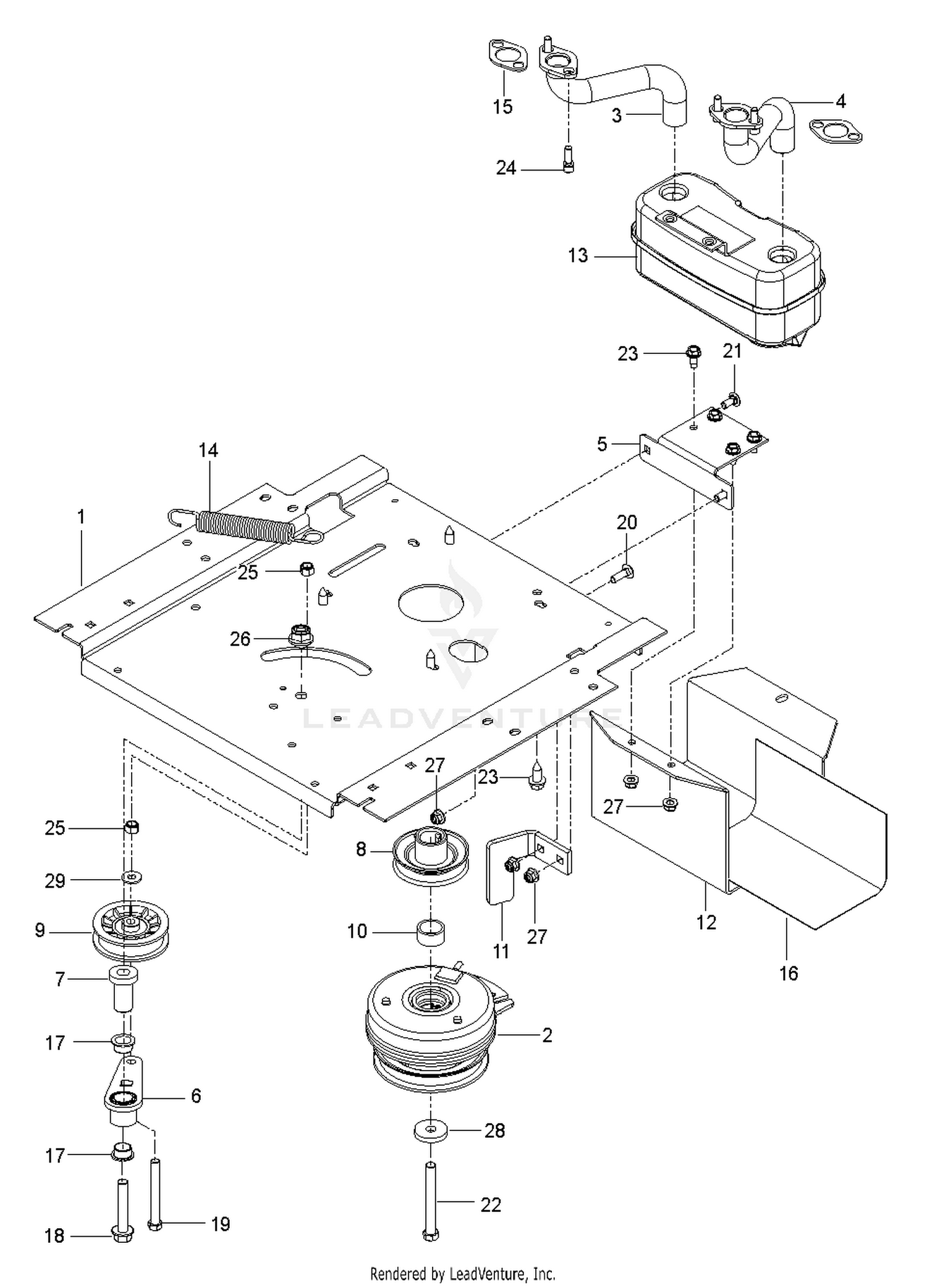 ENGINE MOUNTING, GUARDS & MUFFLER