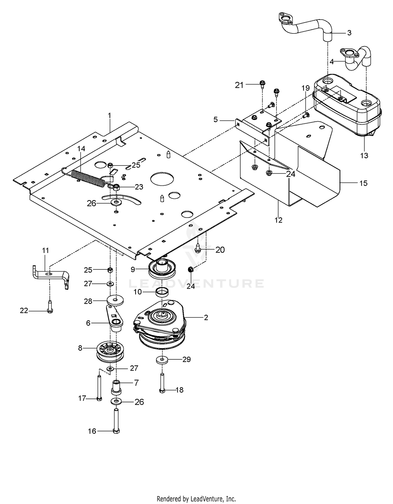 ENGINE MOUNTING, GUARDS & MUFFLER