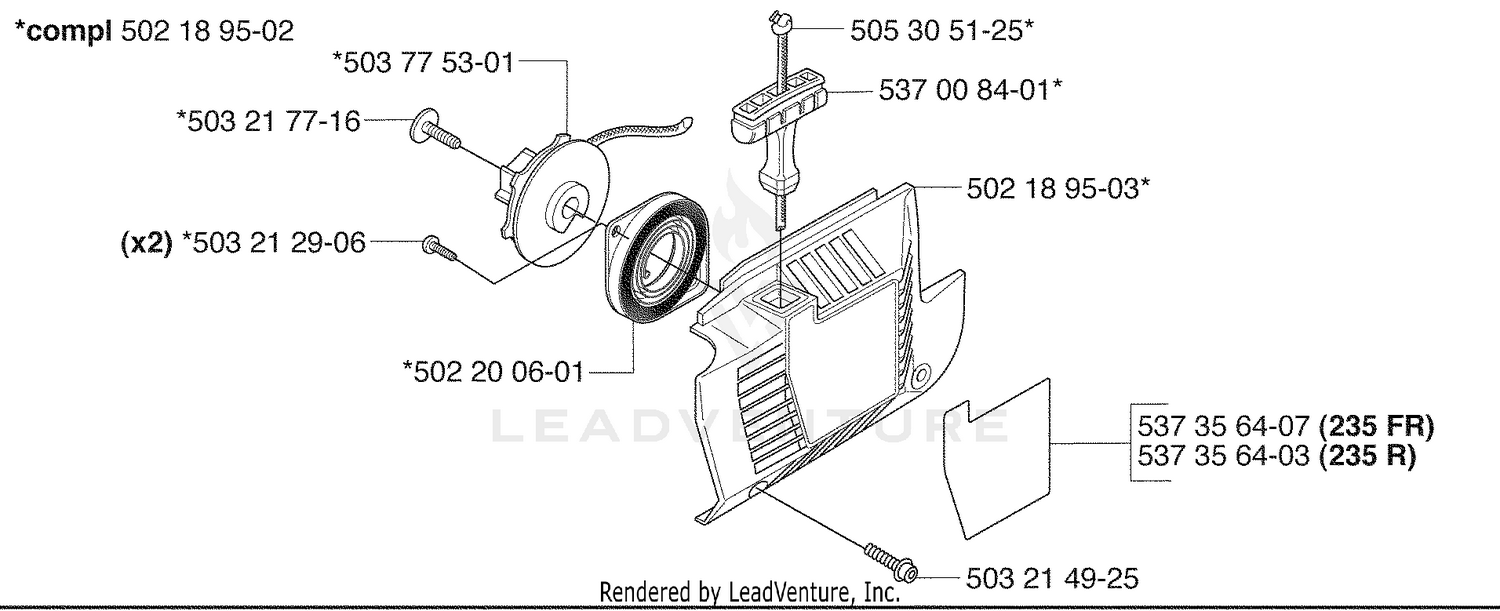 Muffler, Starter, Crankcase and Intake/Air Filter/Carb