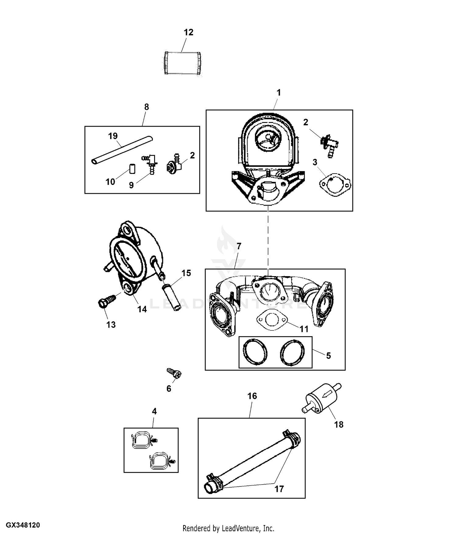 John deere l120 2025 engine parts diagram