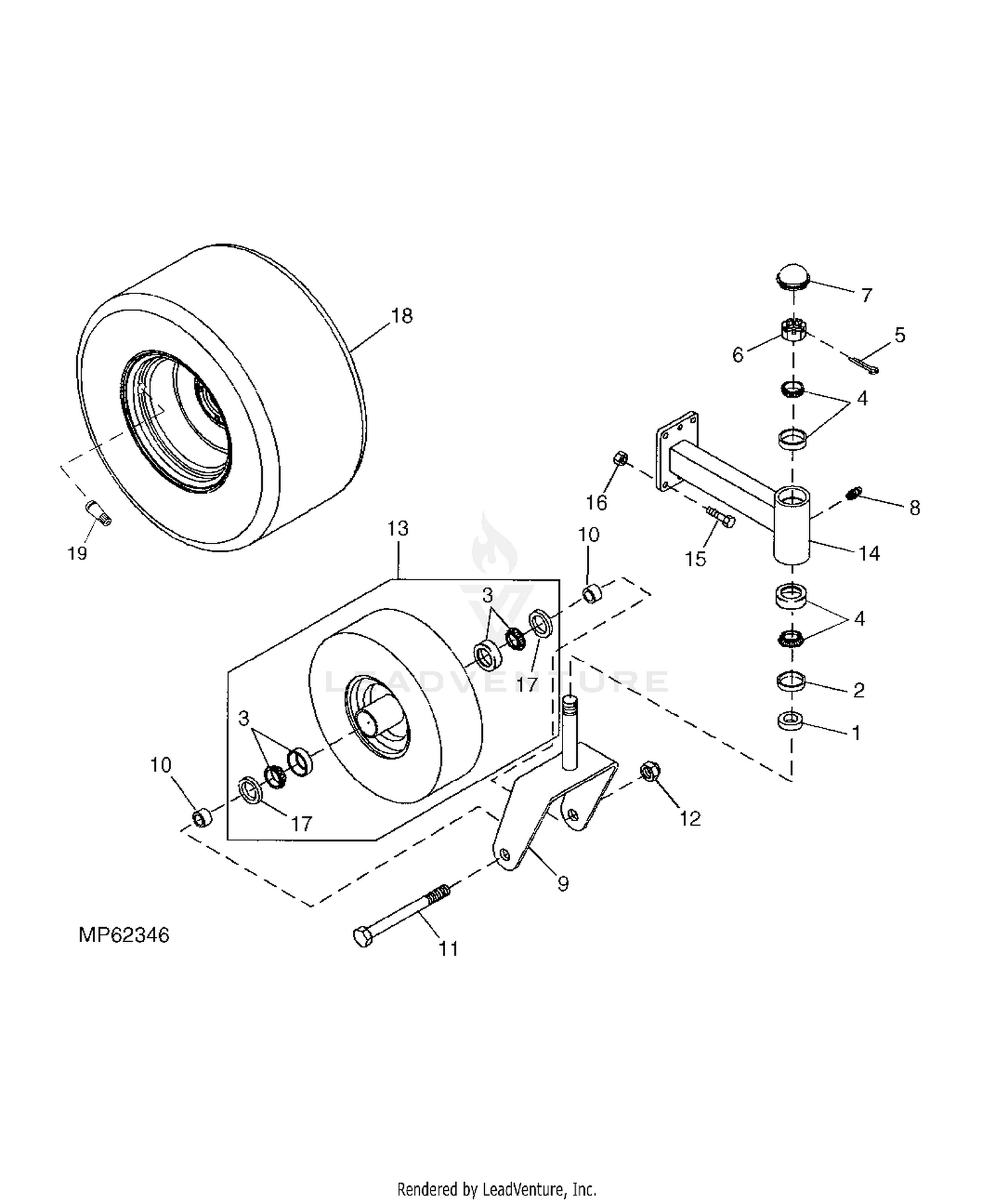 Great Dane Super Surfer John Deere Mower TCA14644 Caster Wheel