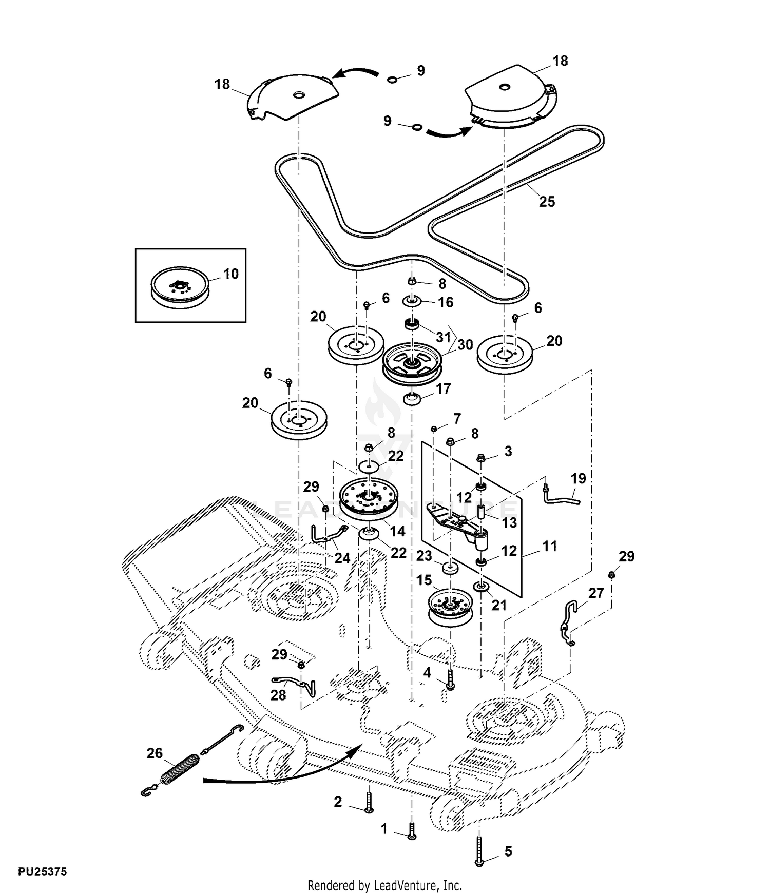 John deere 60 inch 2025 mower deck belt diagram