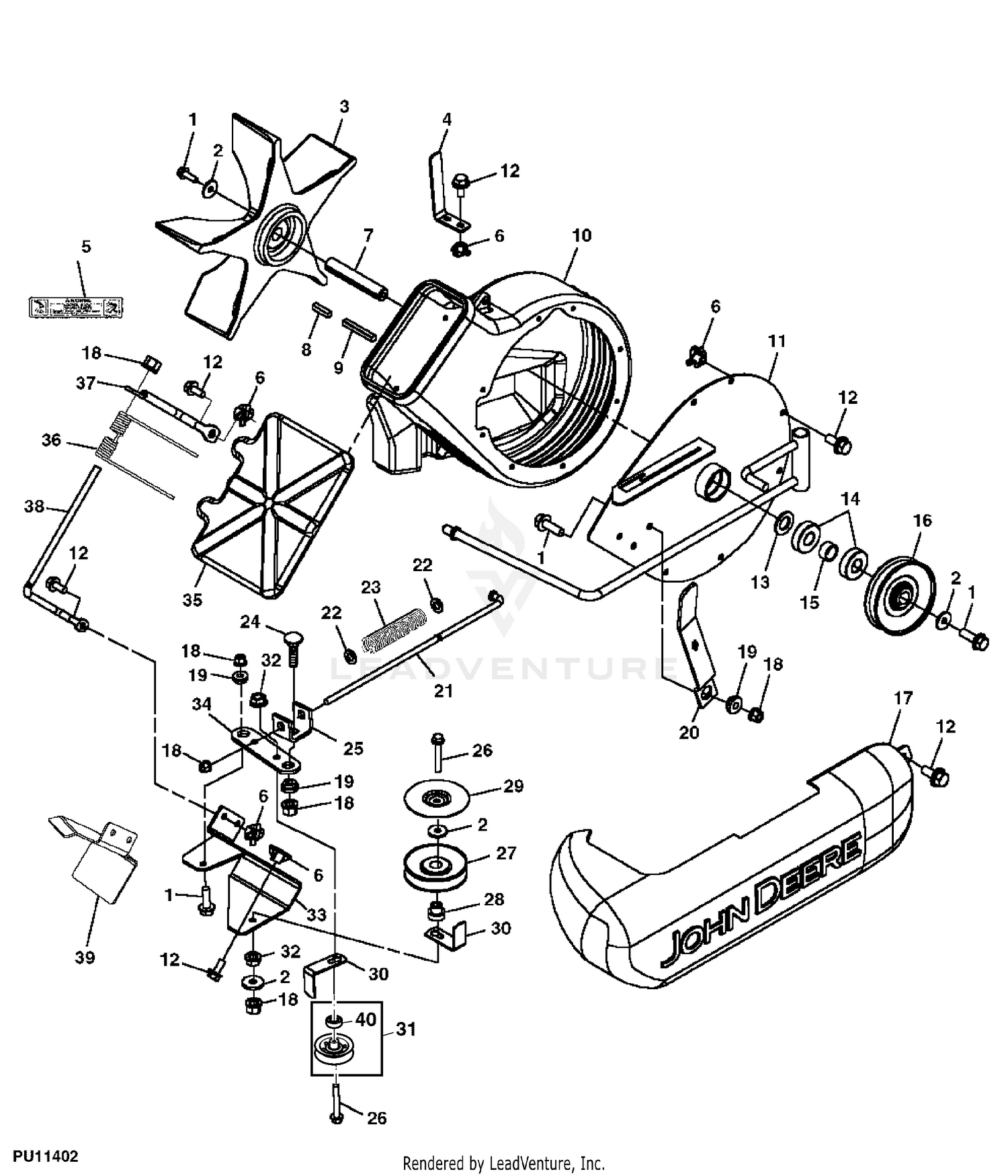 John Deere Material Collection System Power Flow Blower, Mower Deck, 48  inch (080001 - )