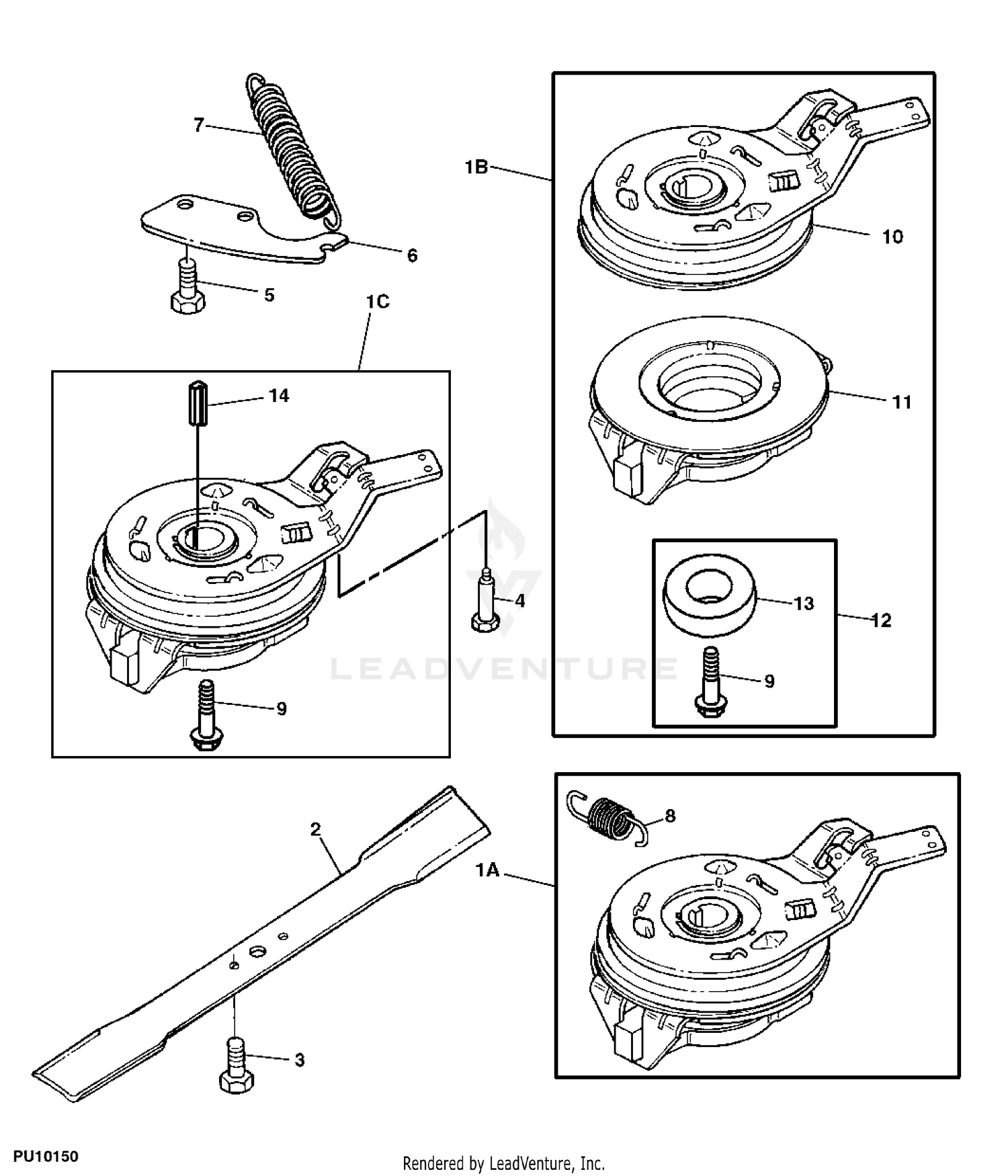 John Deere MOWER RELATED PARTS BLADE AND BLADE BRAKE CLUTCH WARNER 14PB 14SB 14SE 14SX