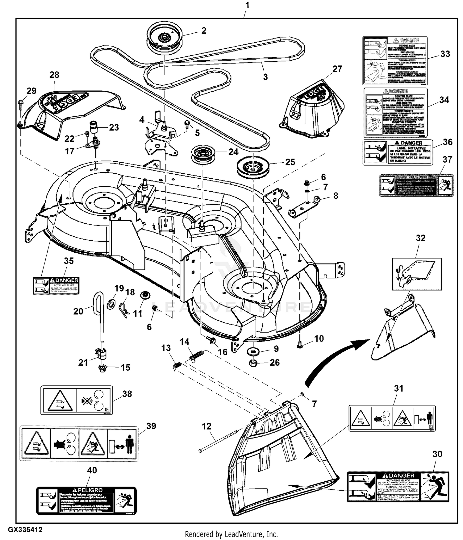 48 in john deere mower online deck