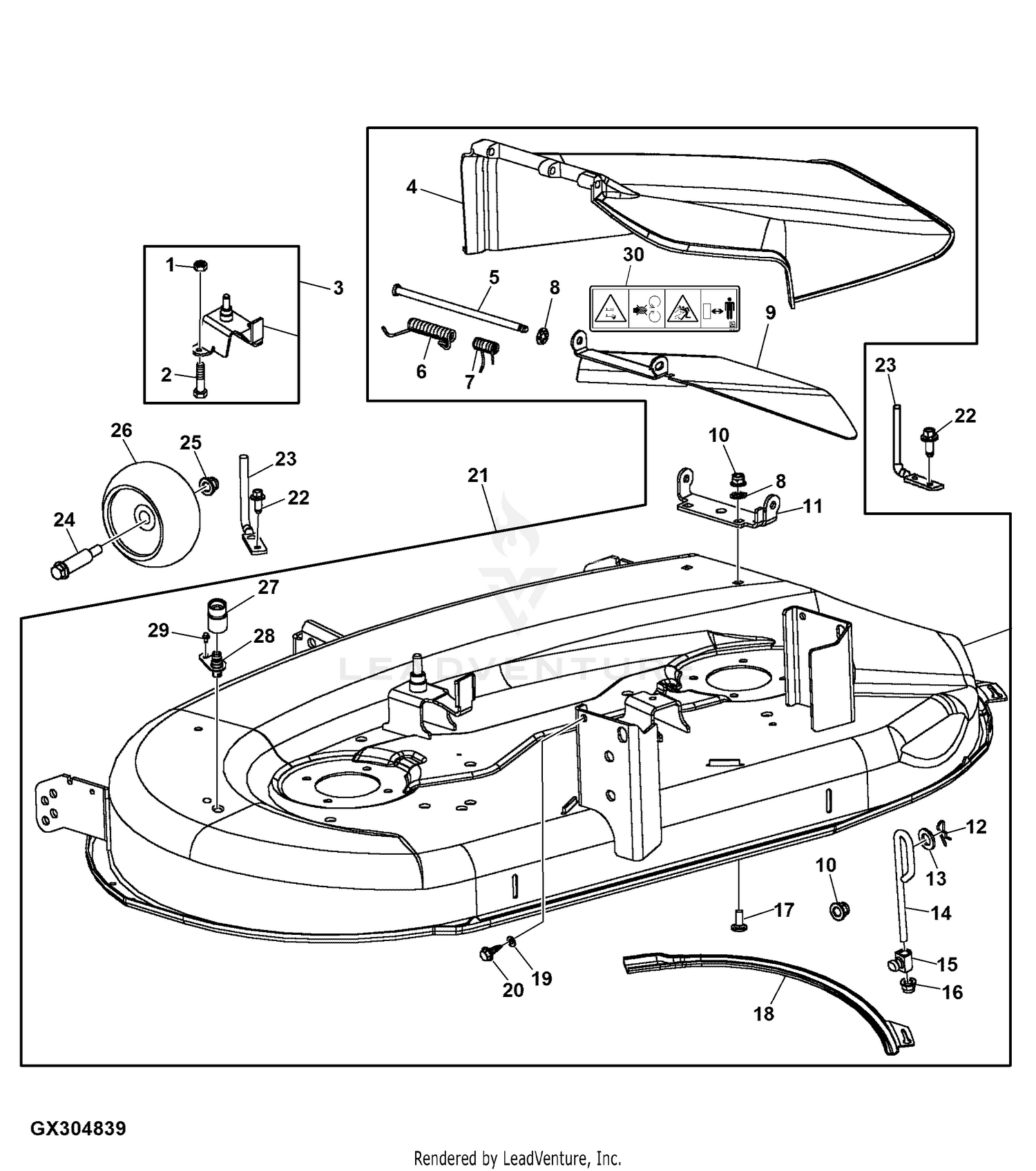 John Deere 42 D100 Series Deck Parts Diagram