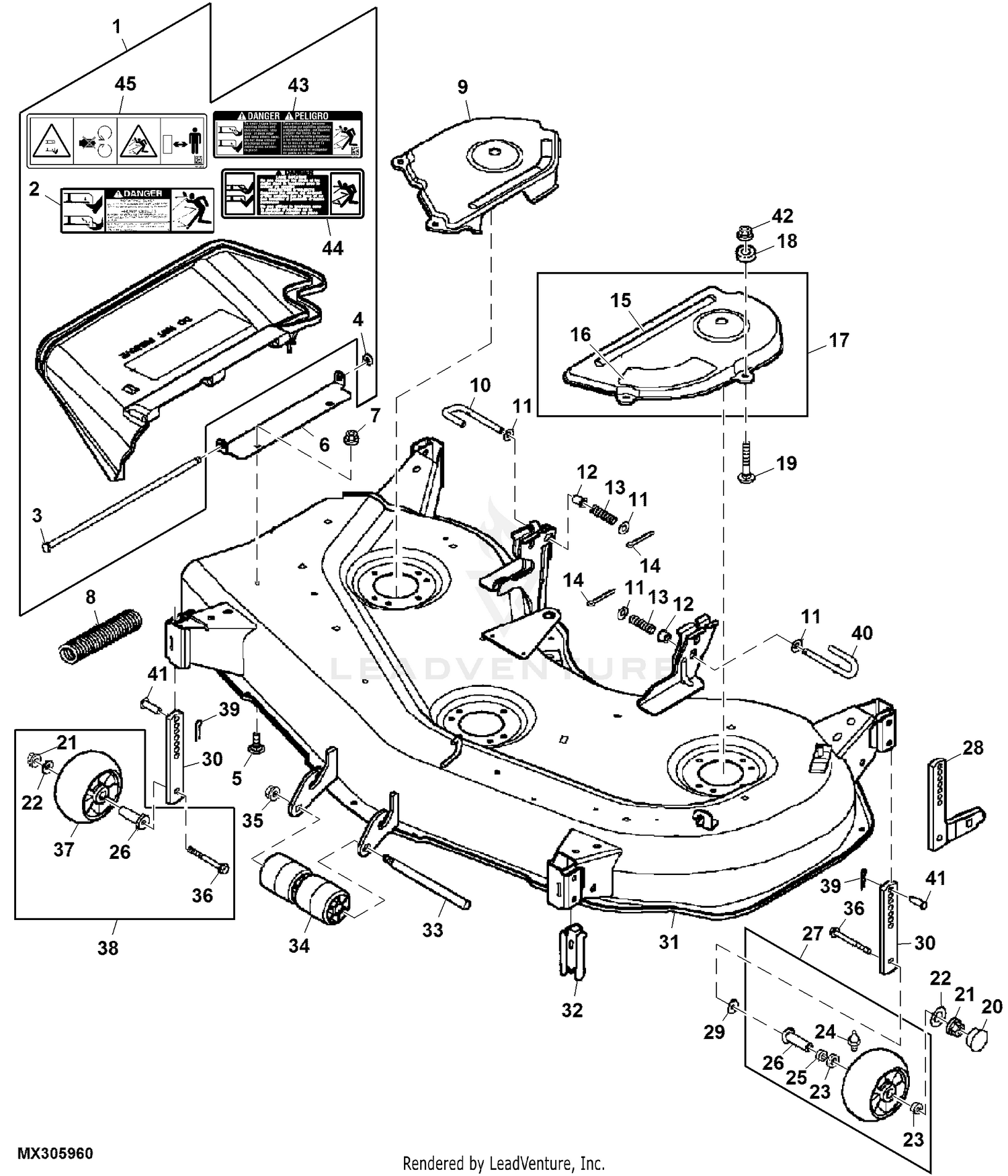 John Deere Power Flow Blower Assembly (48C Mower) -PC9146 Jacksheave,Idlers  & Belt,48C: Two-Bag Powerflow Material Collection System