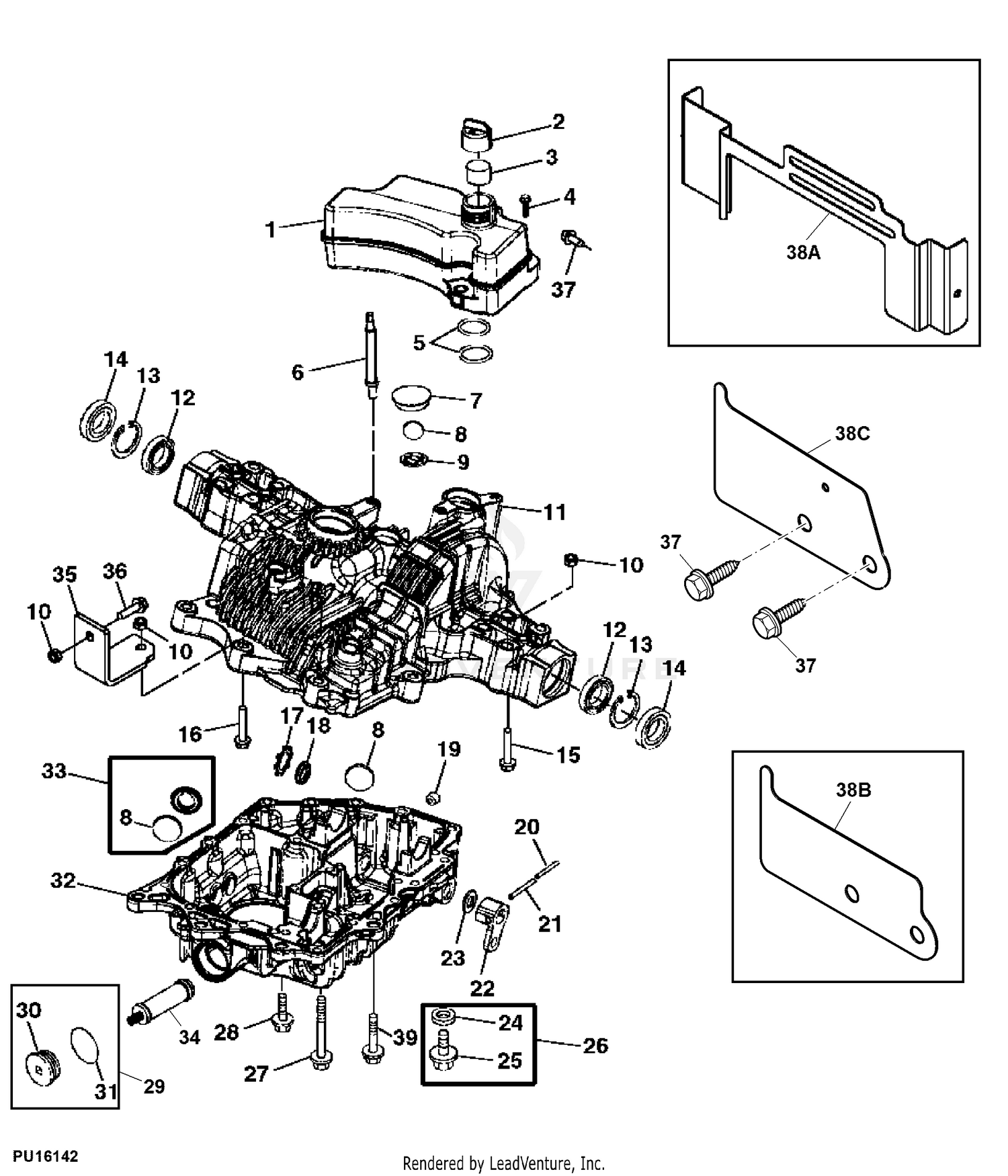 John Deere Power Flow Blower Assembly (62C Mower) -PC9146 Jacksheave,Idlers  & Belt,54 inch: Three-Bag Powerflow Material Collection