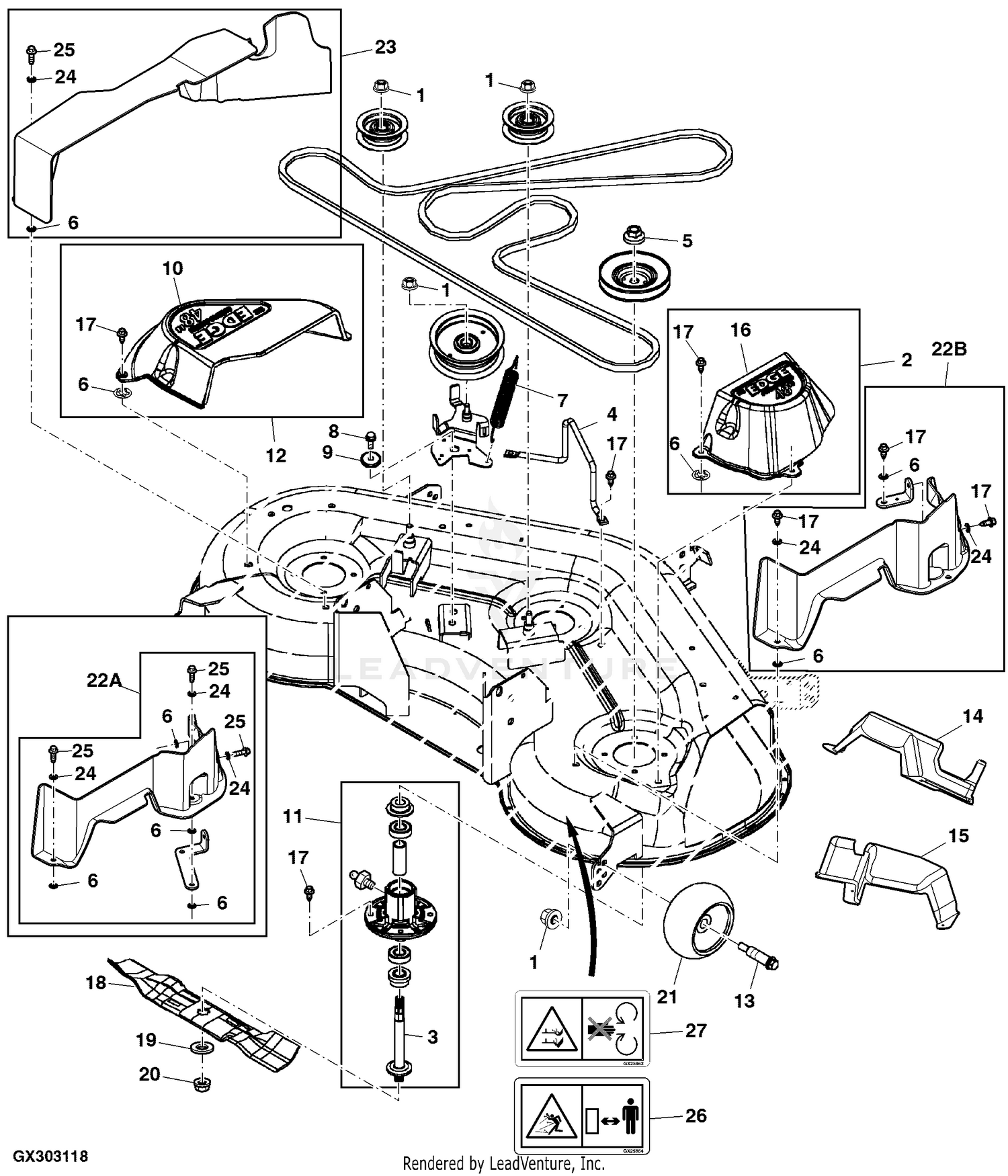 John deere x165 online deck belt