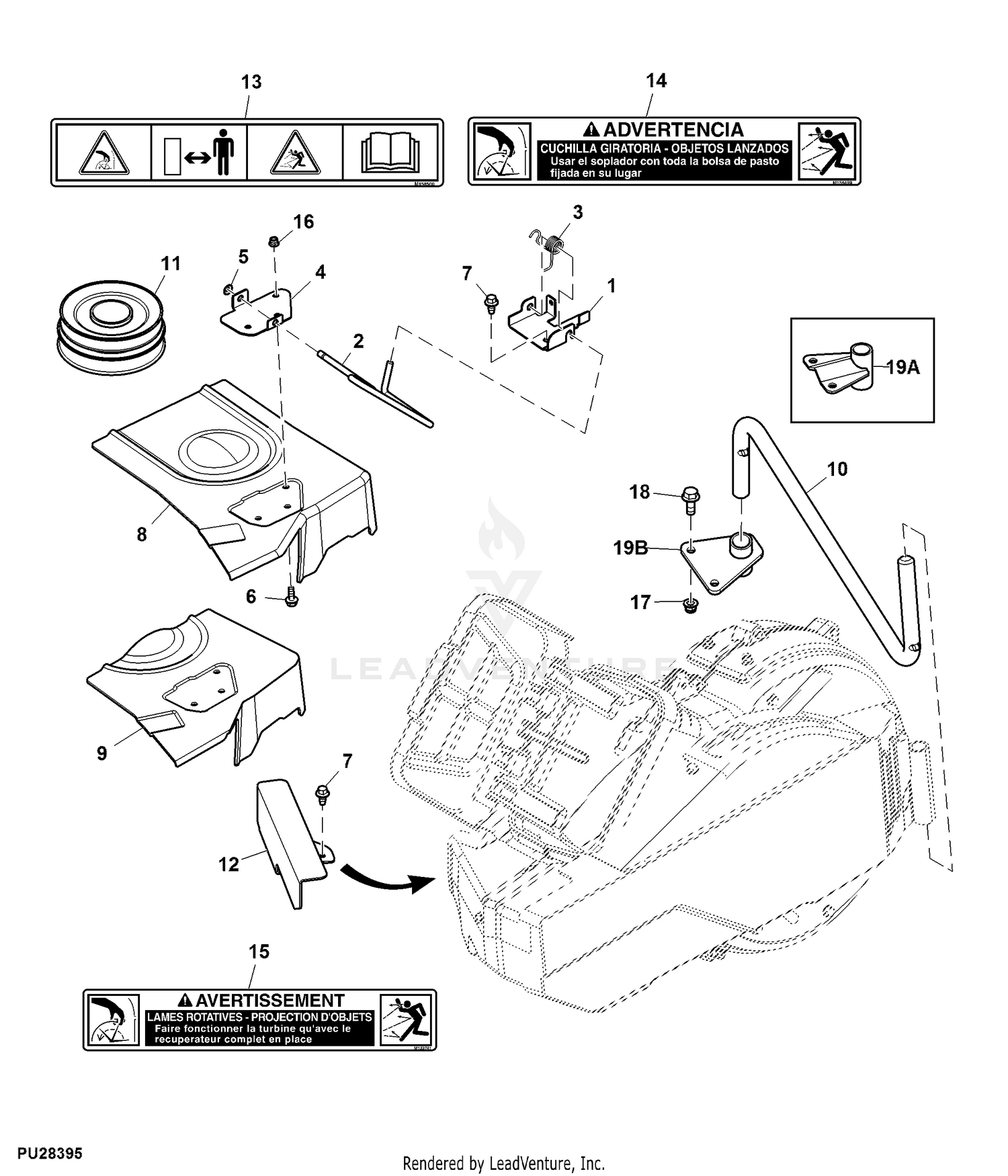 John Deere Power Flow Blower Assembly (48C Mower) -PC9146 Jacksheave,Idlers  & Belt,48C: Two-Bag Powerflow Material Collection System