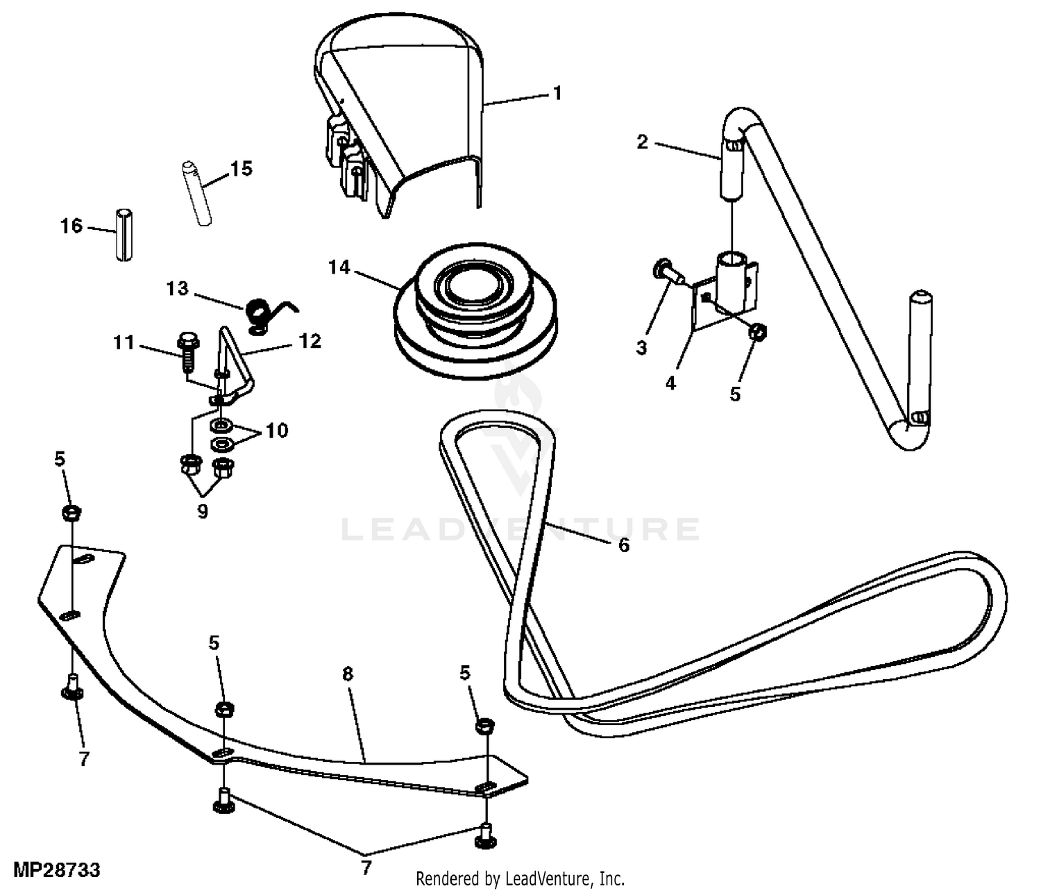 John Deere LX280 Lawn Tractor Without Mower Deck PC9329 Jacksheave Idlers Belt 54C Material Collection System