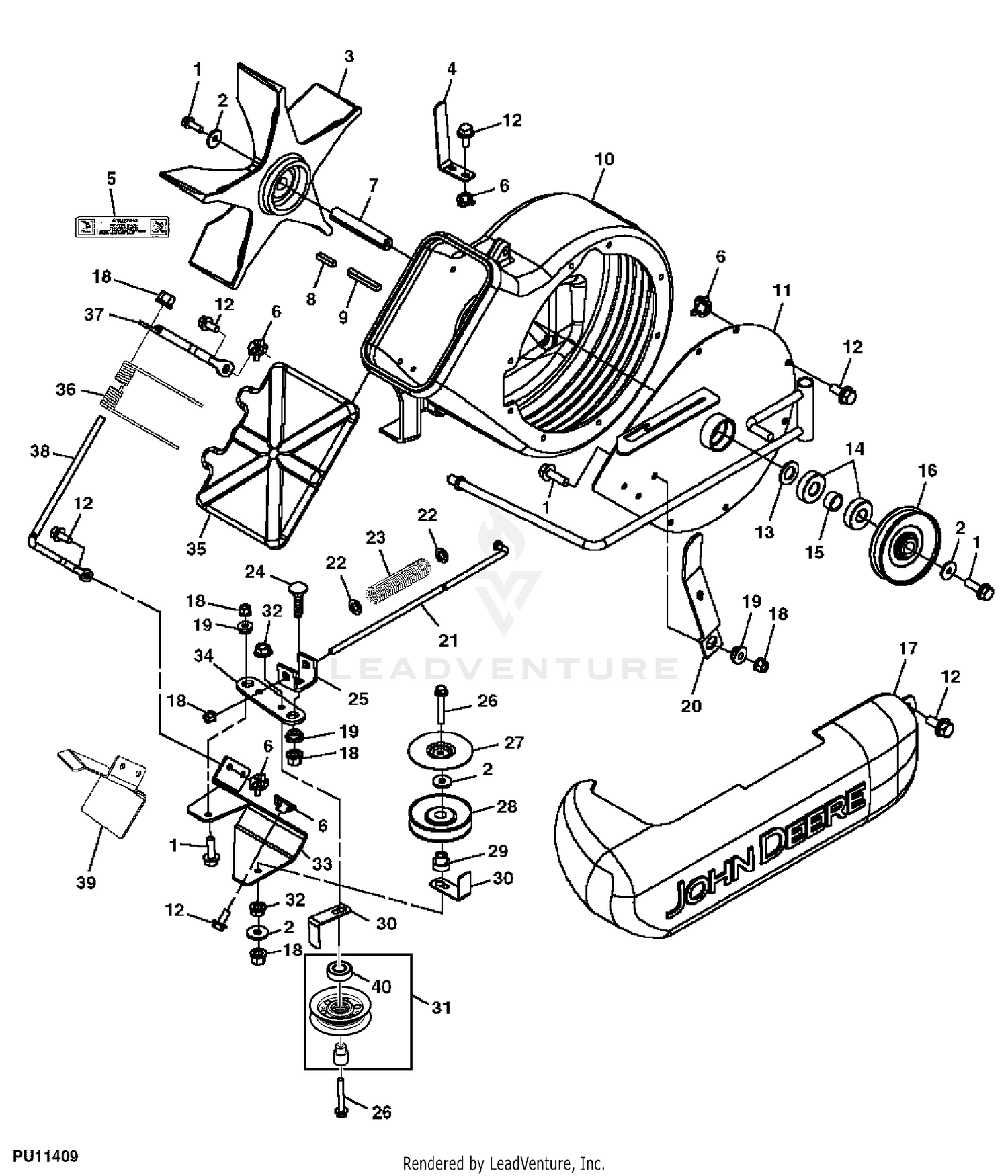 John Deere Material Collection System Power Flow Blower, Mower Deck, 48  inch (080001 - )