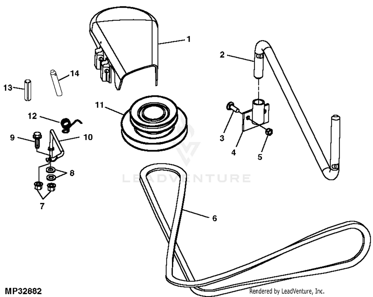 John Deere Power Flow Material Collection System (50-IN Mower Deck) -PC2111  Jacksheave,Idlers / Brackets: POWER FLOW BLOWER ASSEMBLY 50 MOWER