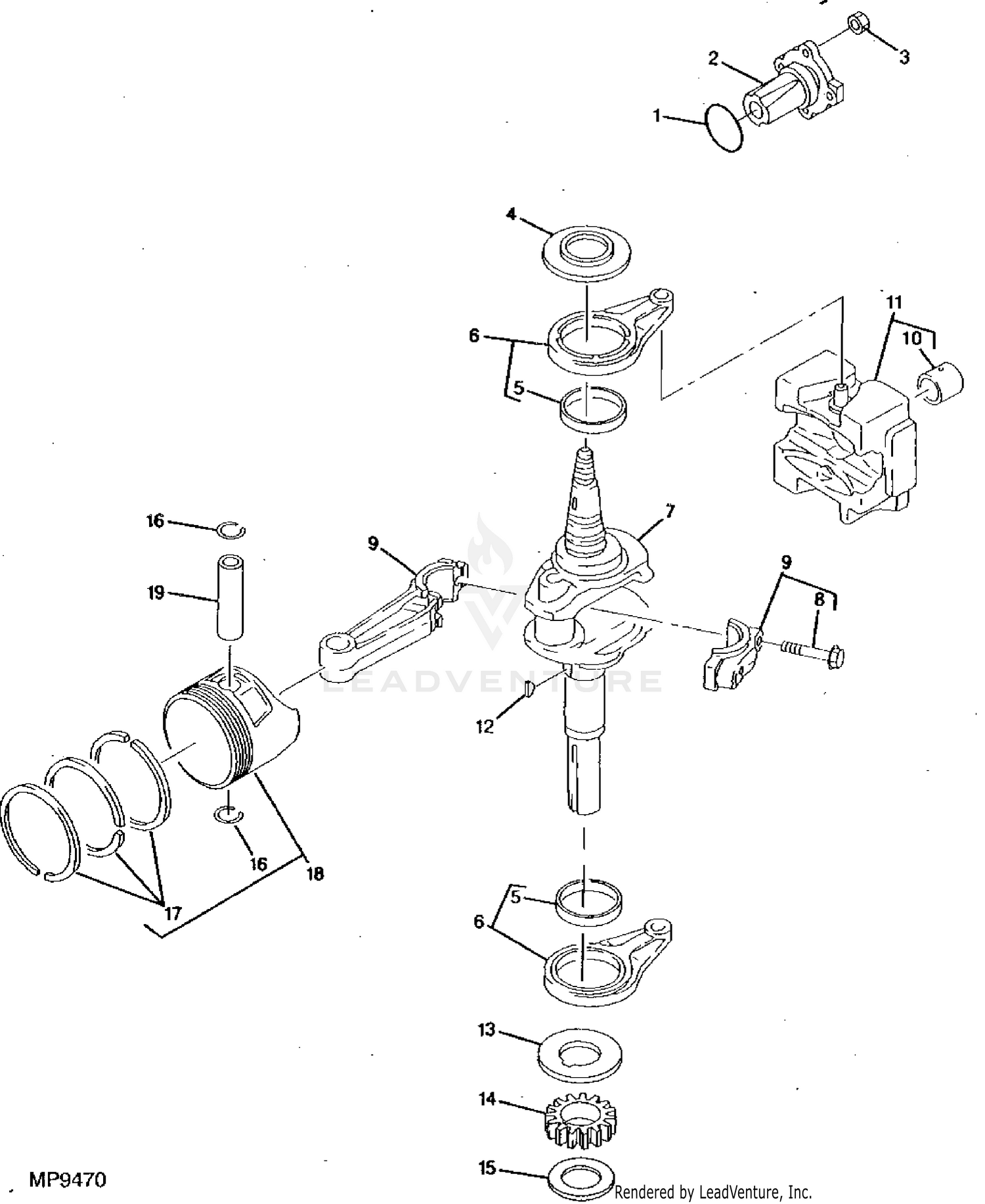 John Deere Srx75 Riding Mower 9 H P Electric Start Pc2292 Srx95 Crankshaft Piston Assembly 12 5 Hp Kawasaki Engine Model Fb460v