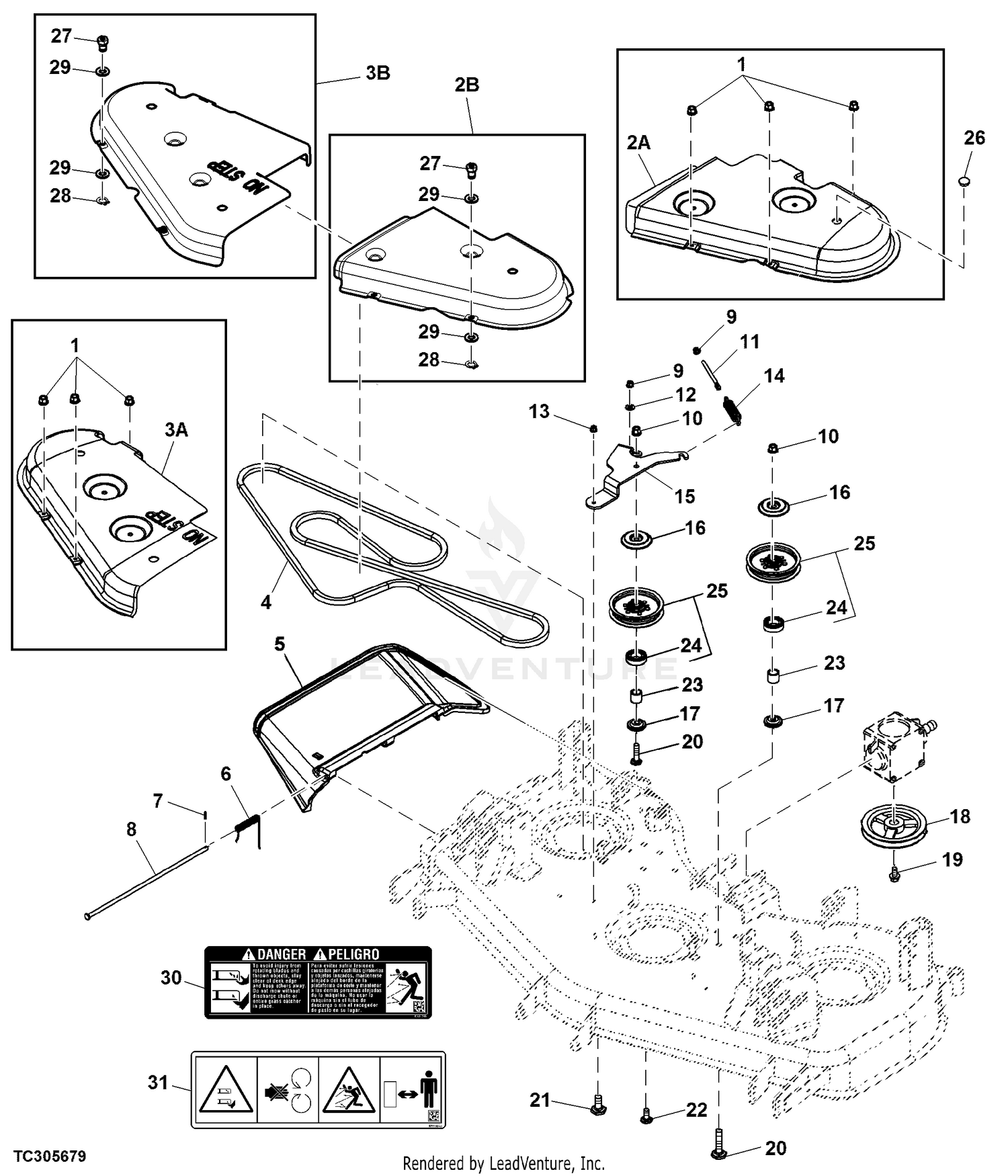 John Deere 72 IN Commercial Side Discharge Mower Deck For 1400 1500 Series Front Mowers PC2814 BELT SHEAVES CHUTE GUARD COVERS EXPORT Commercial Side Discharge Mower Deck 60