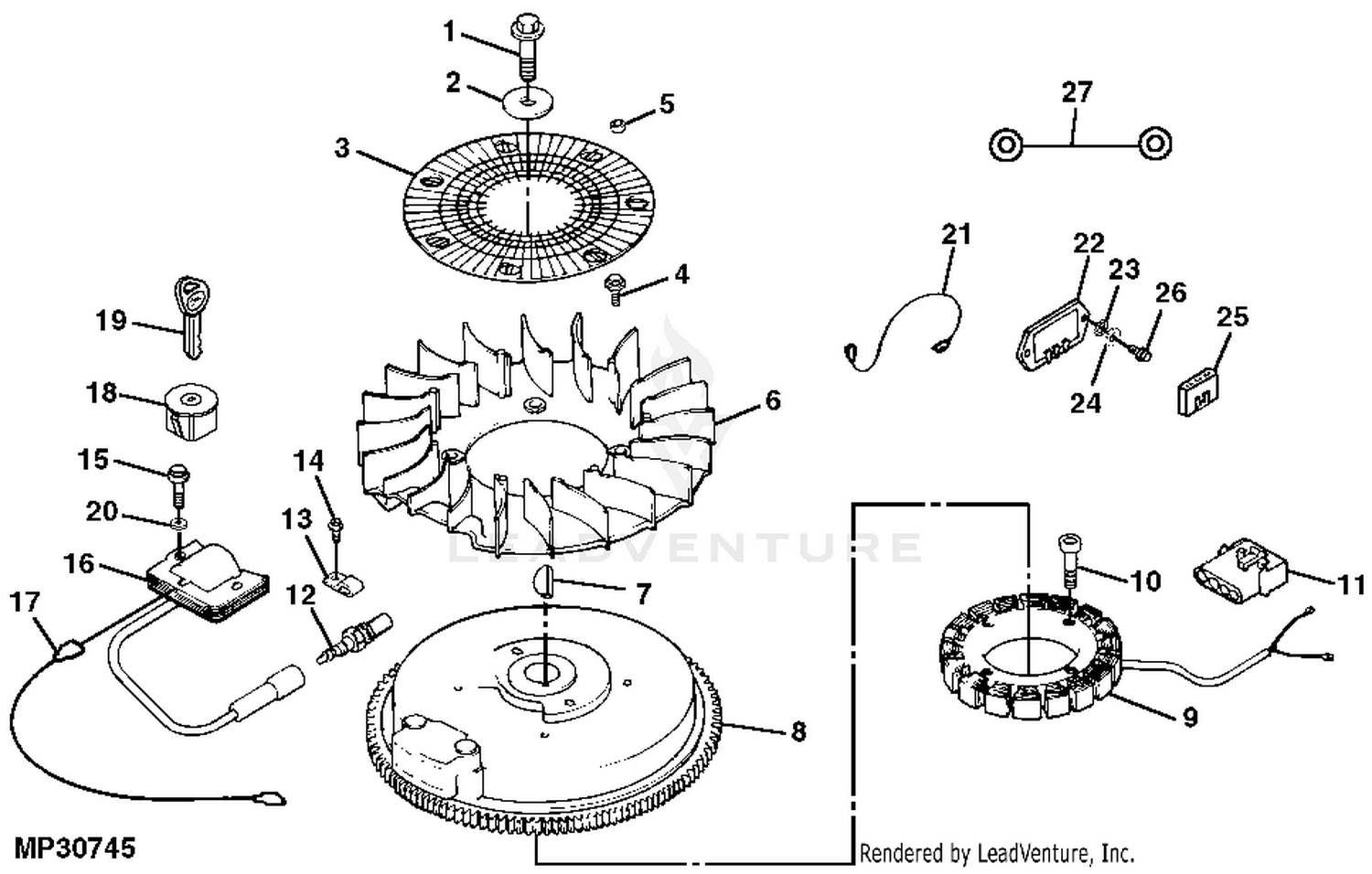 John Deere ELECTRICAL FLYWHEEL, IGNITION COIL AND STATOR (ENGINE MARKED  CV460S-26516)