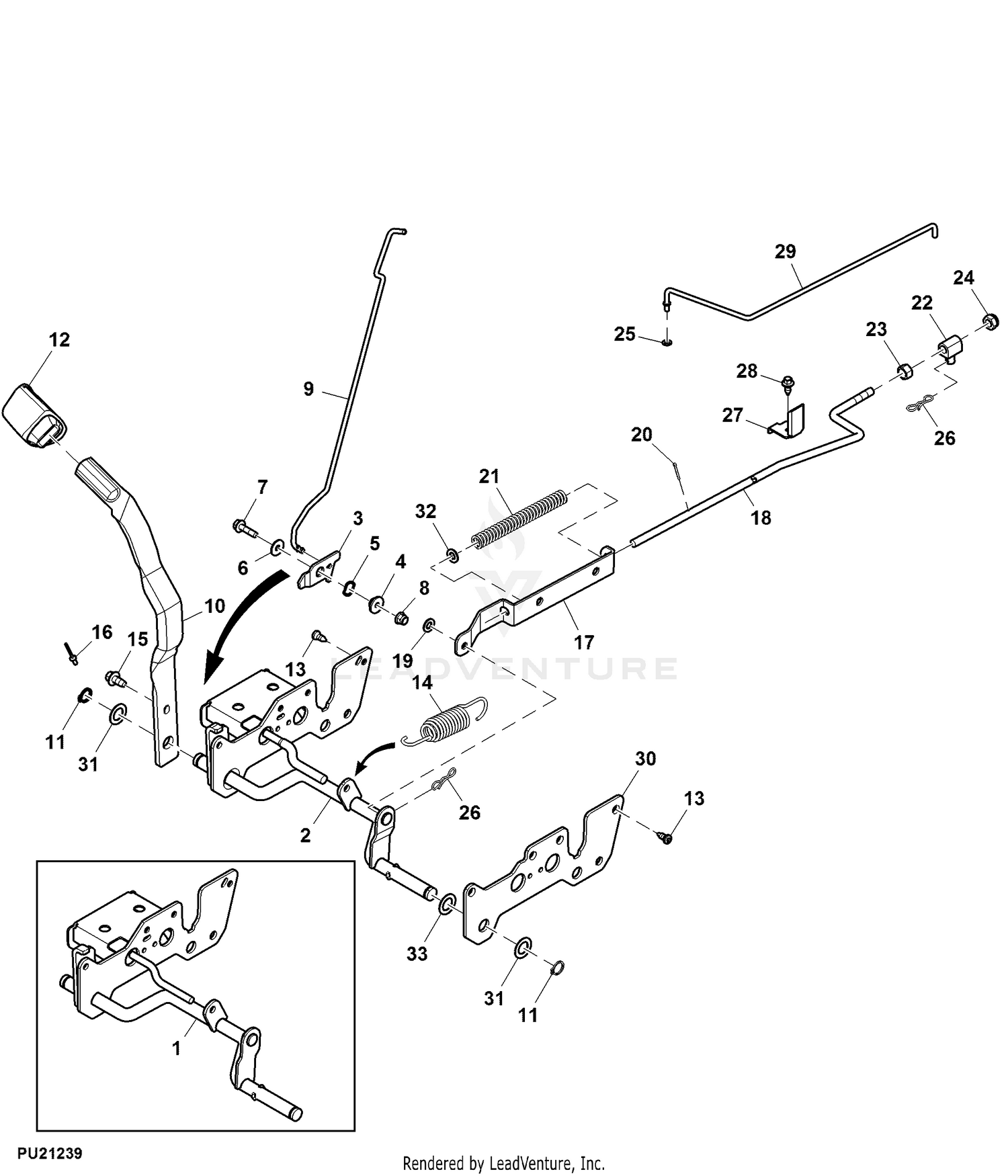 John Deere Power Flow Blower Assembly (62C Mower) -PC9146 Jacksheave,Idlers  & Belt,54 inch: Three-Bag Powerflow Material Collection