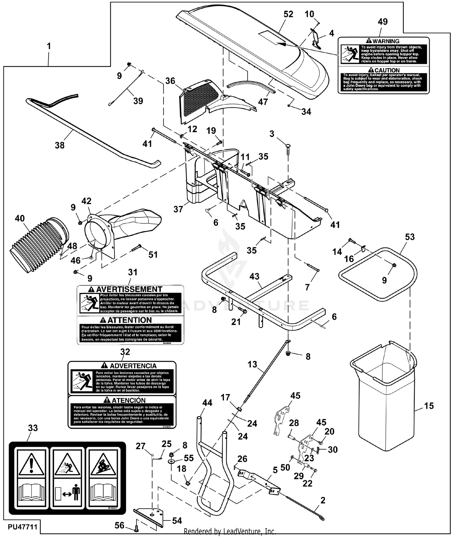 John deere cheap grass bagger parts