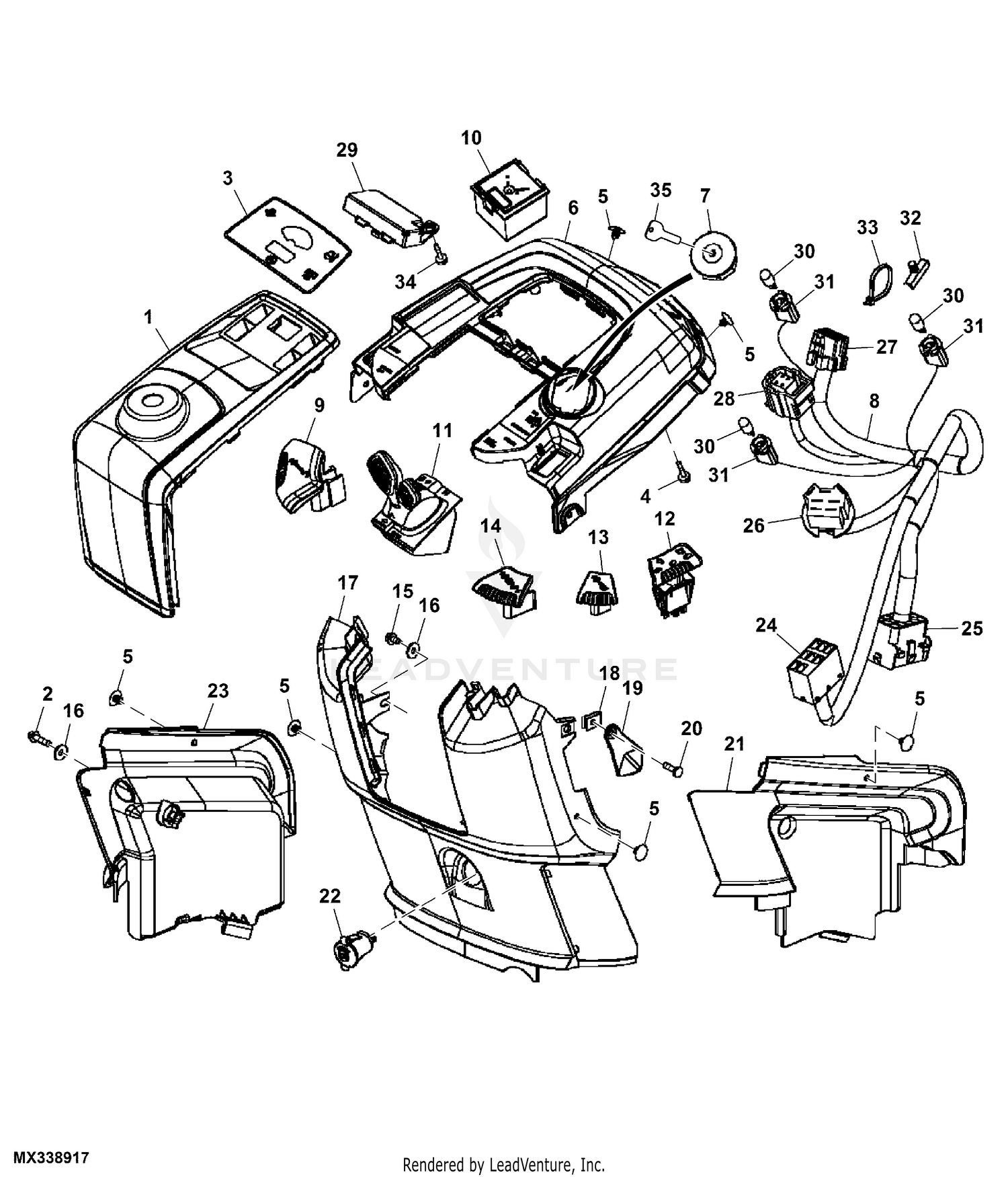 John Deere X500 TRACTOR MULTI TERRAIN SERIES With 54 IN Mower Deck PC9524 Instrument Panel 020001 Wheels Frame Operator s Station