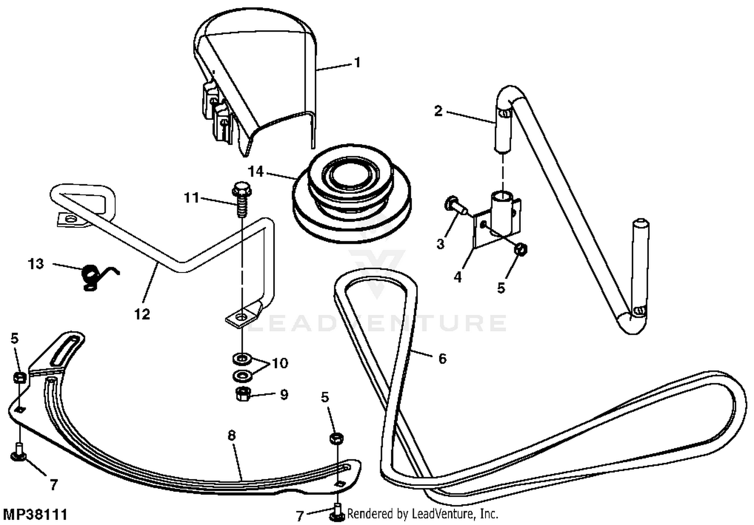 John Deere Power Flow Material Collection System (50-IN Mower Deck) -PC2111  Jacksheave,Idlers / Brackets: POWER FLOW BLOWER ASSEMBLY 50 MOWER