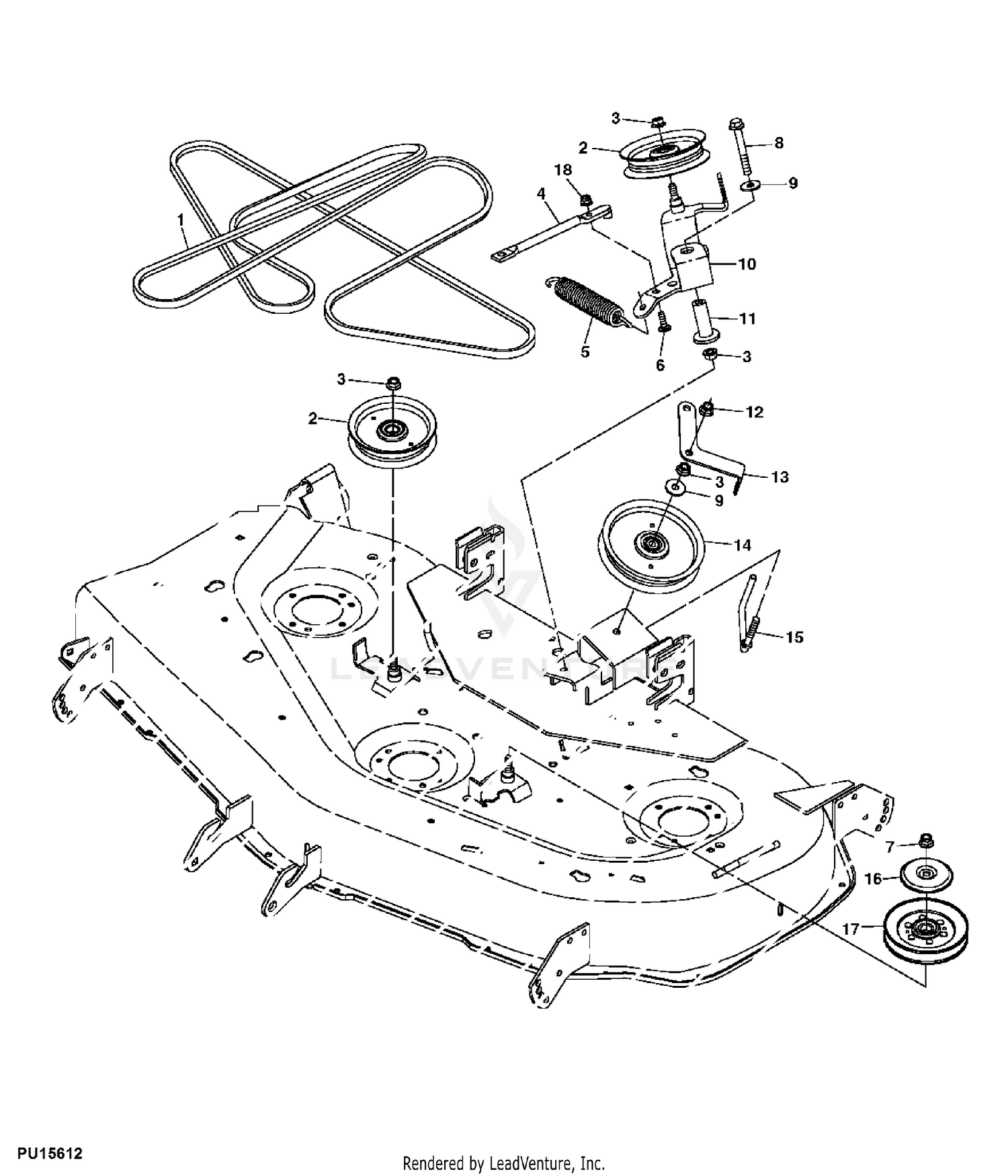 John Deere Power Flow Blower Assembly (48C Mower) -PC9146 Jacksheave,Idlers  & Belt,48C: Two-Bag Powerflow Material Collection System