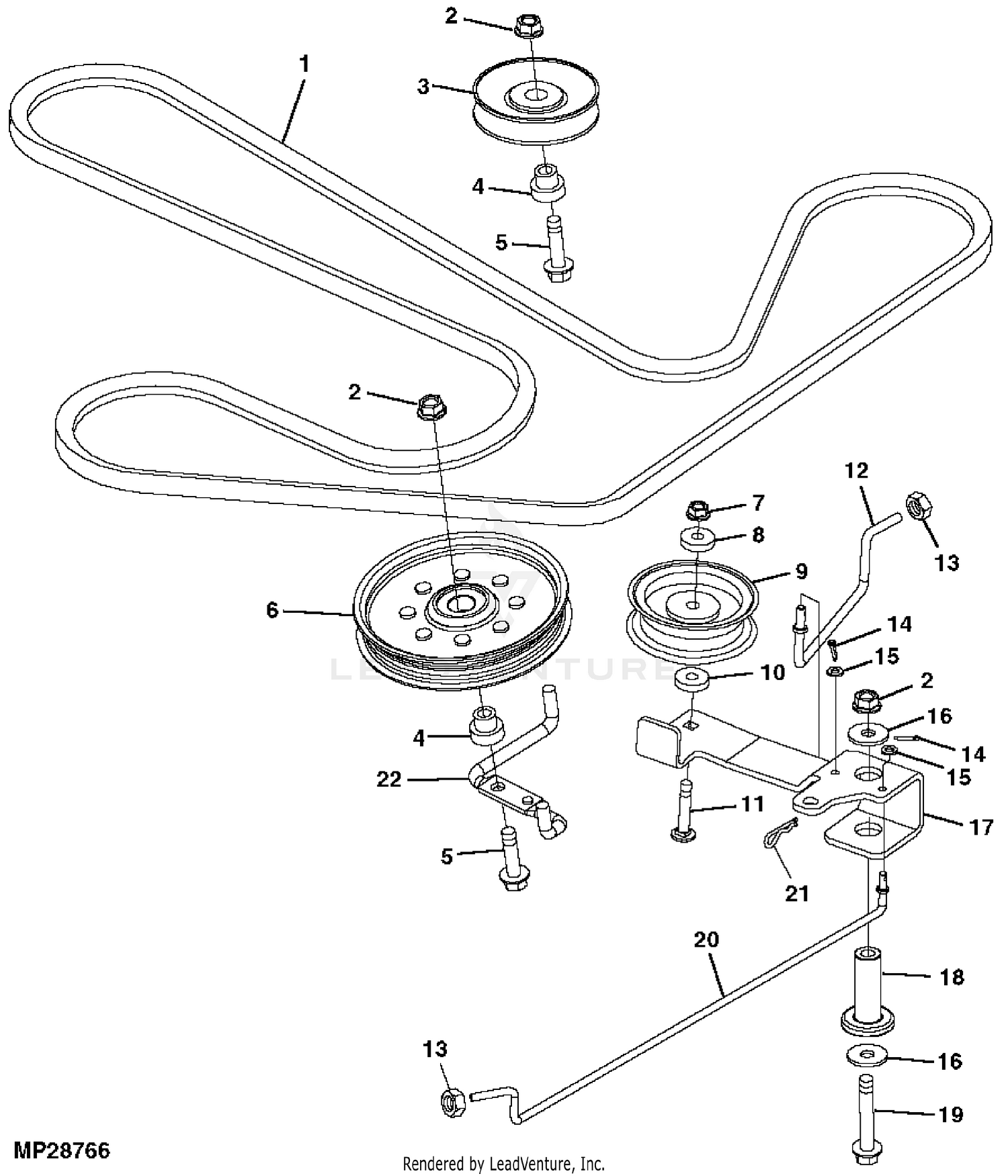 John deere lt180 2025 drive belt diagram