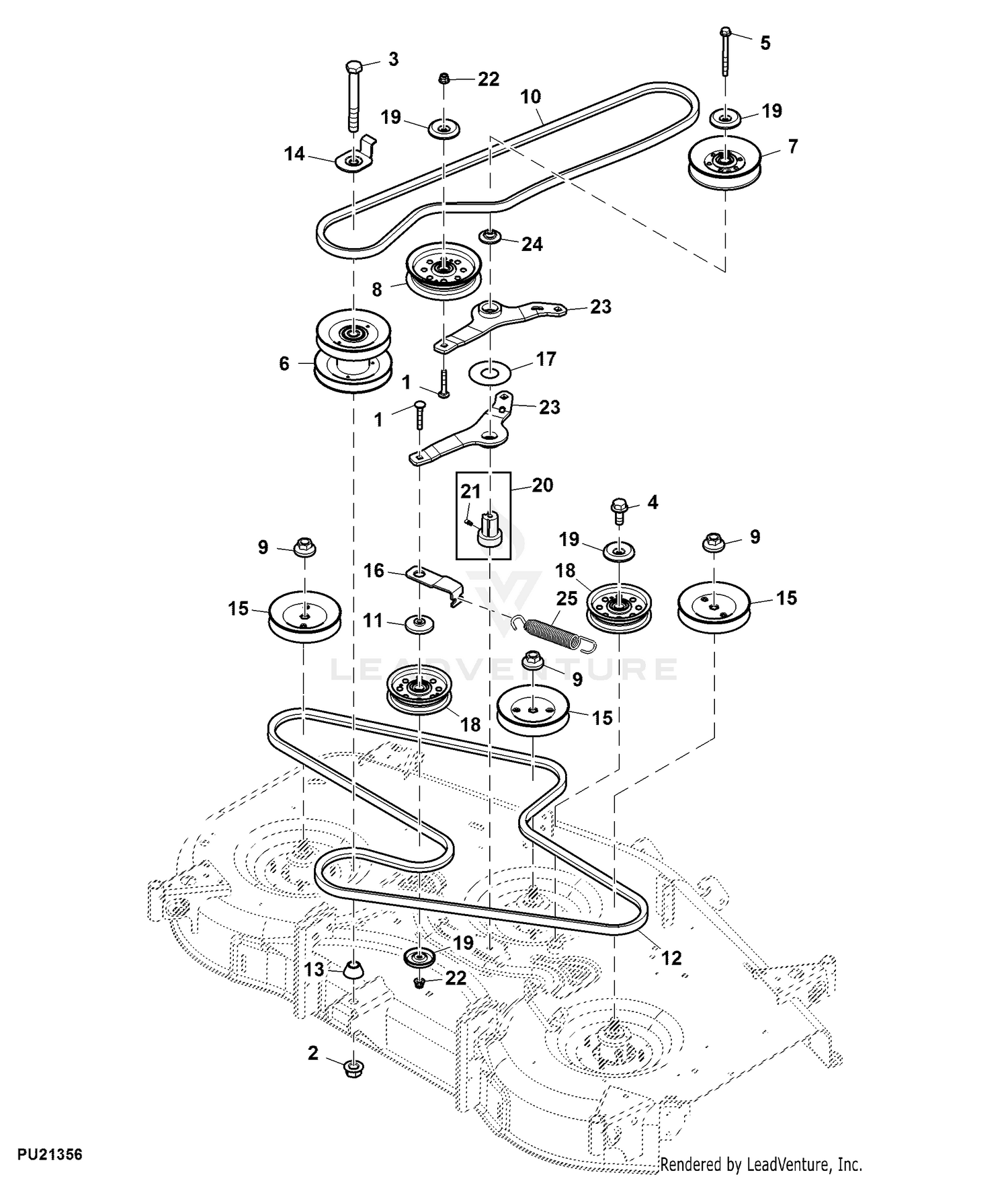 John deere x350 on sale drive belt diagram