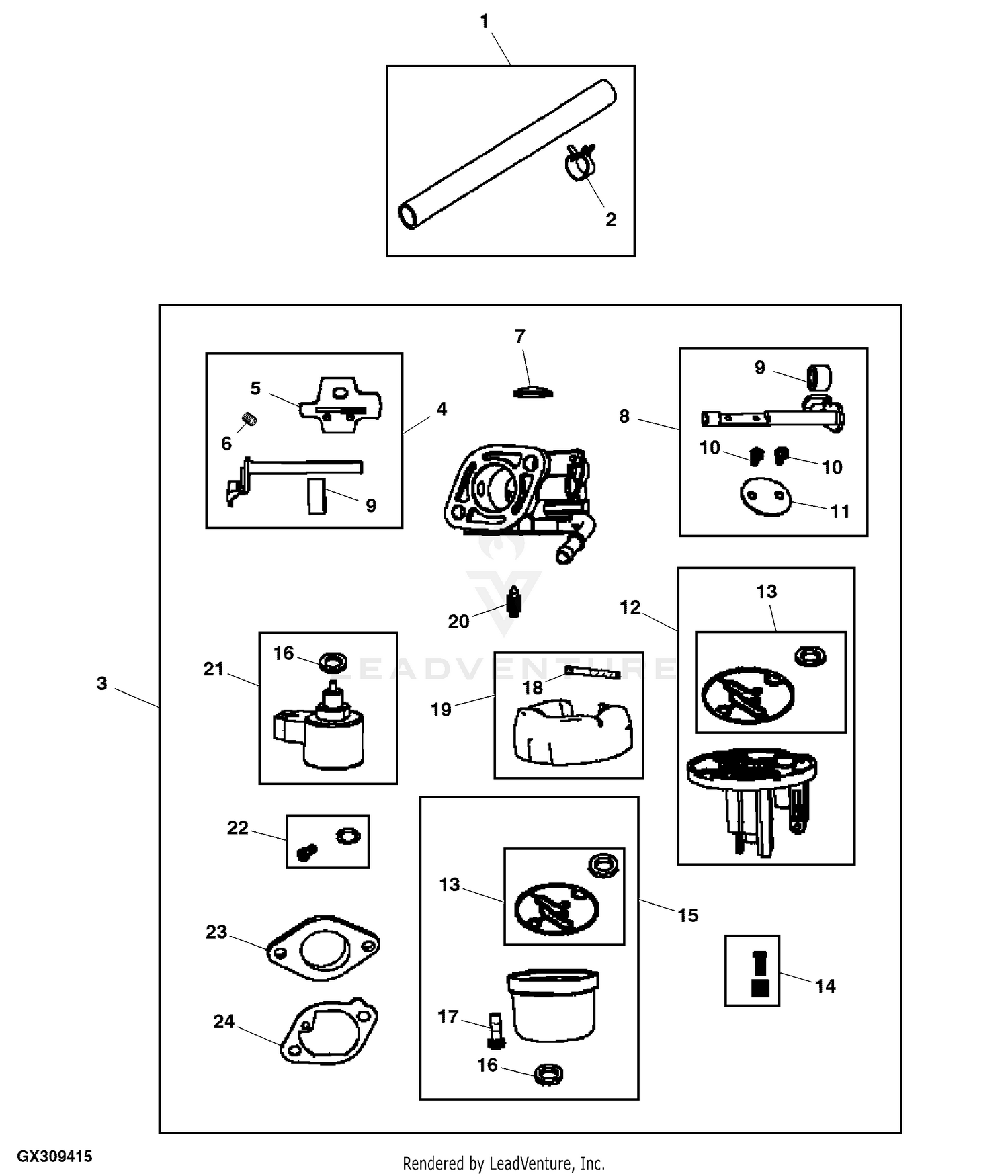 CARBURATORE PER JOHN Deere Kawasaki Engine Fuel AM123578 285 320 FD590V