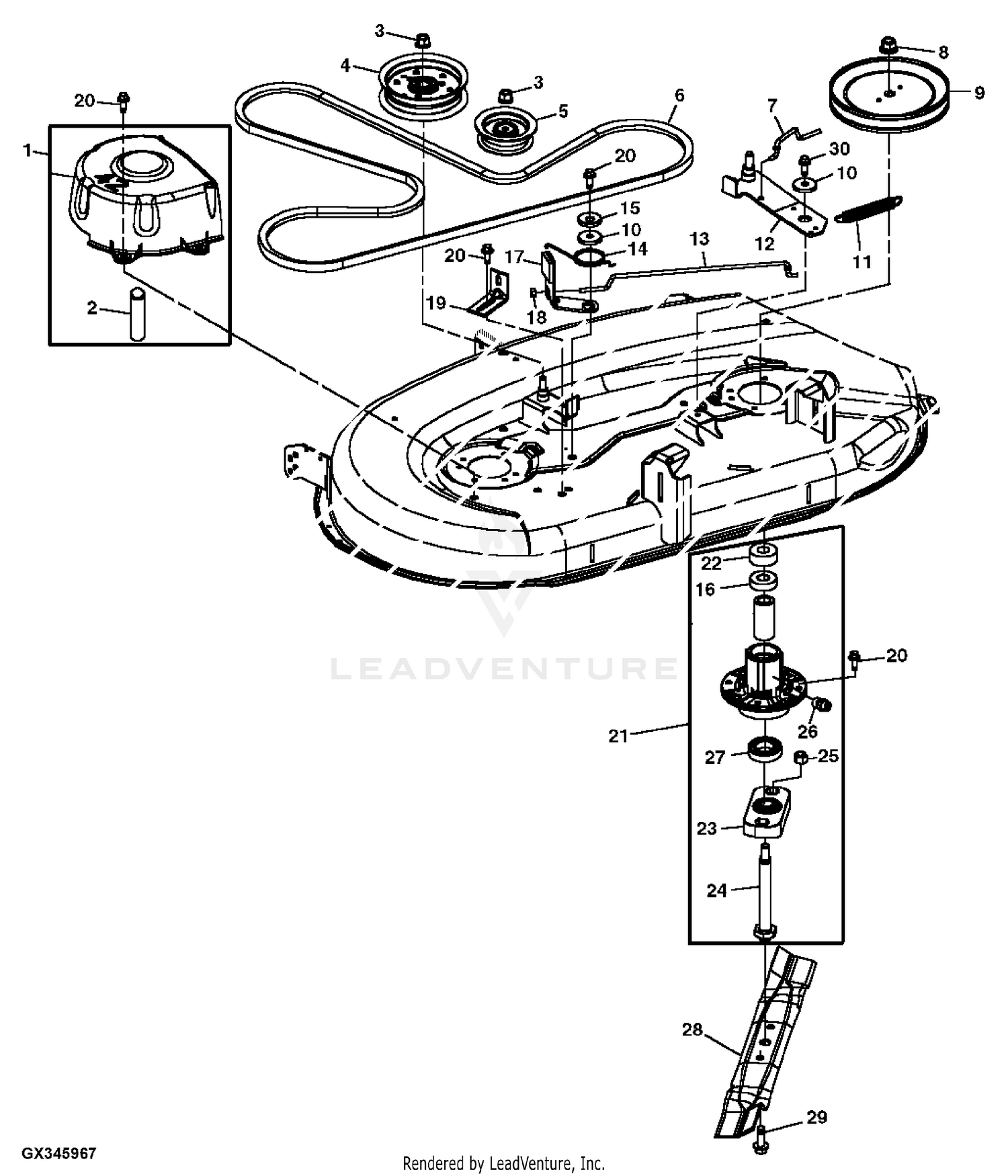 John deere 111 2025 drive belt diagram