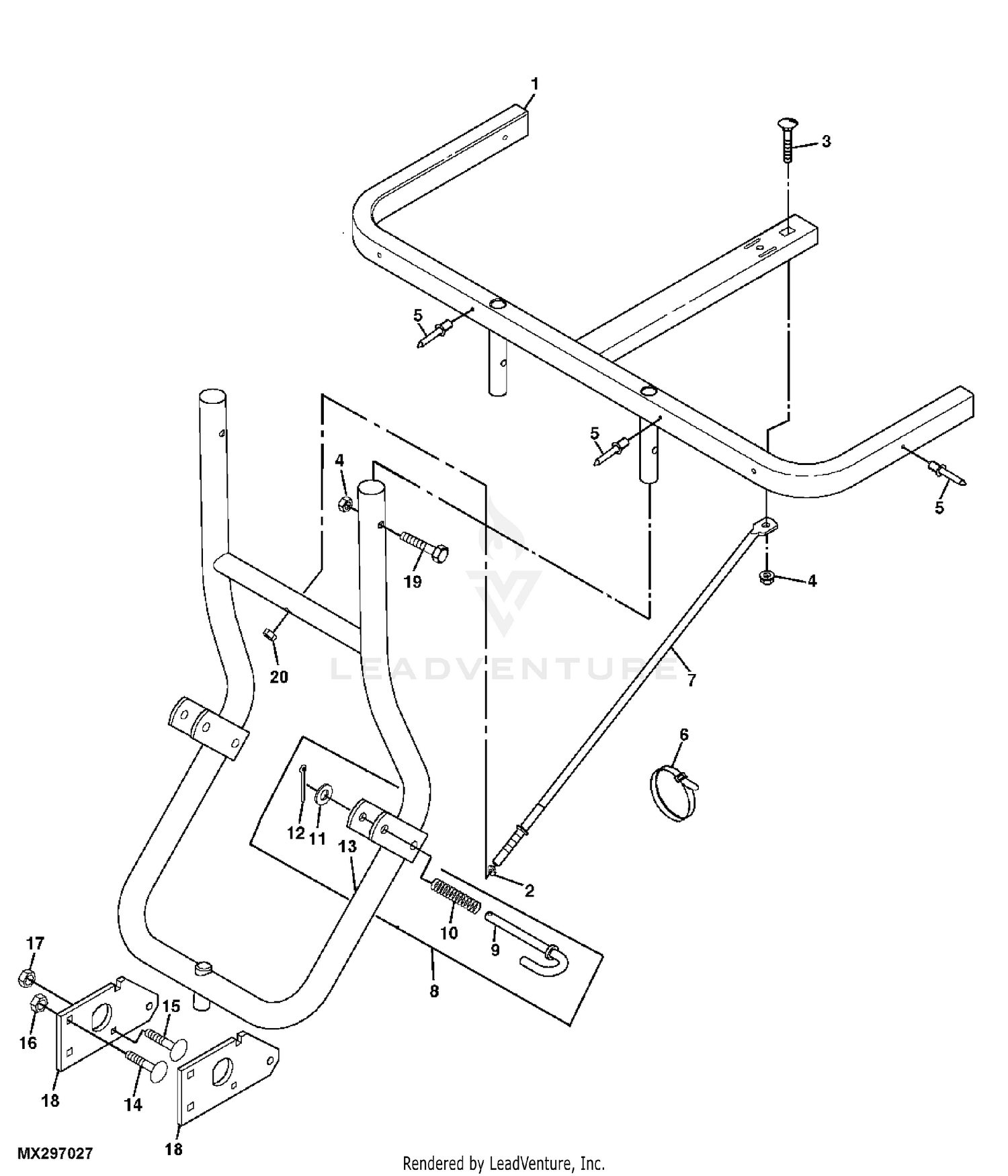 John Deere Power Flow Material Collection System (38-IN STX or LX) -PC2111  BLOWER HOUSING & BRACKETS: POWER FLOW BLOWER ASSEMBLY 46 MOWER