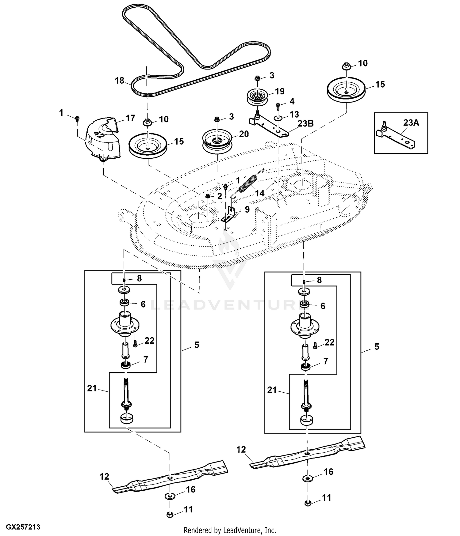 John deere la115 2025 mower deck belt diagram