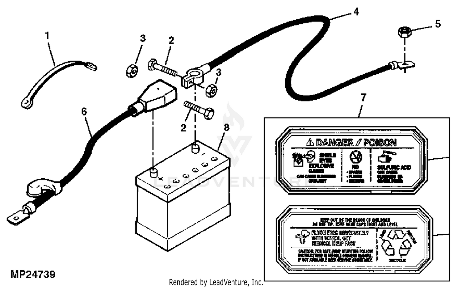 john deere battery cables