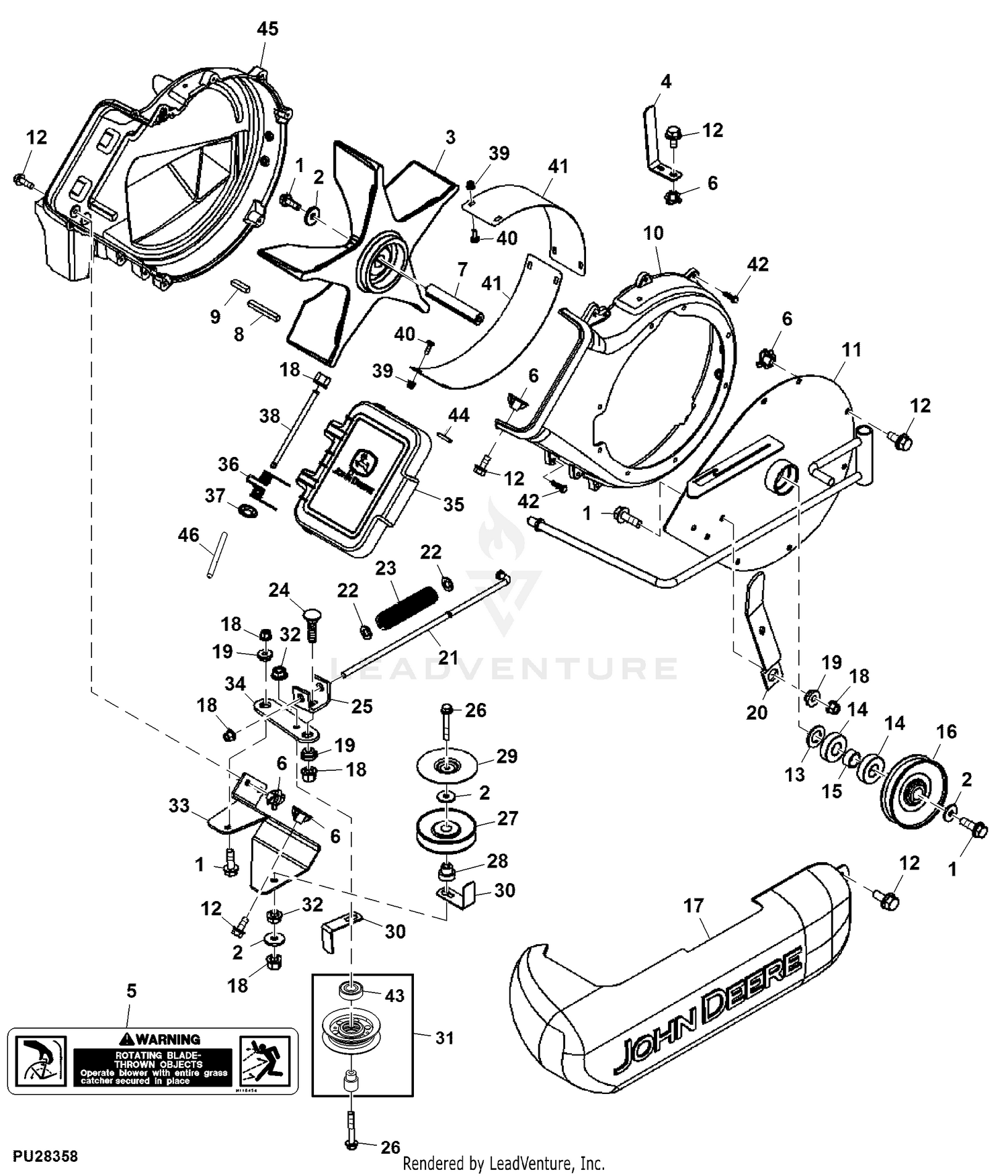 John Deere Material Collection System, 3-Bag Blower Housing, 48C