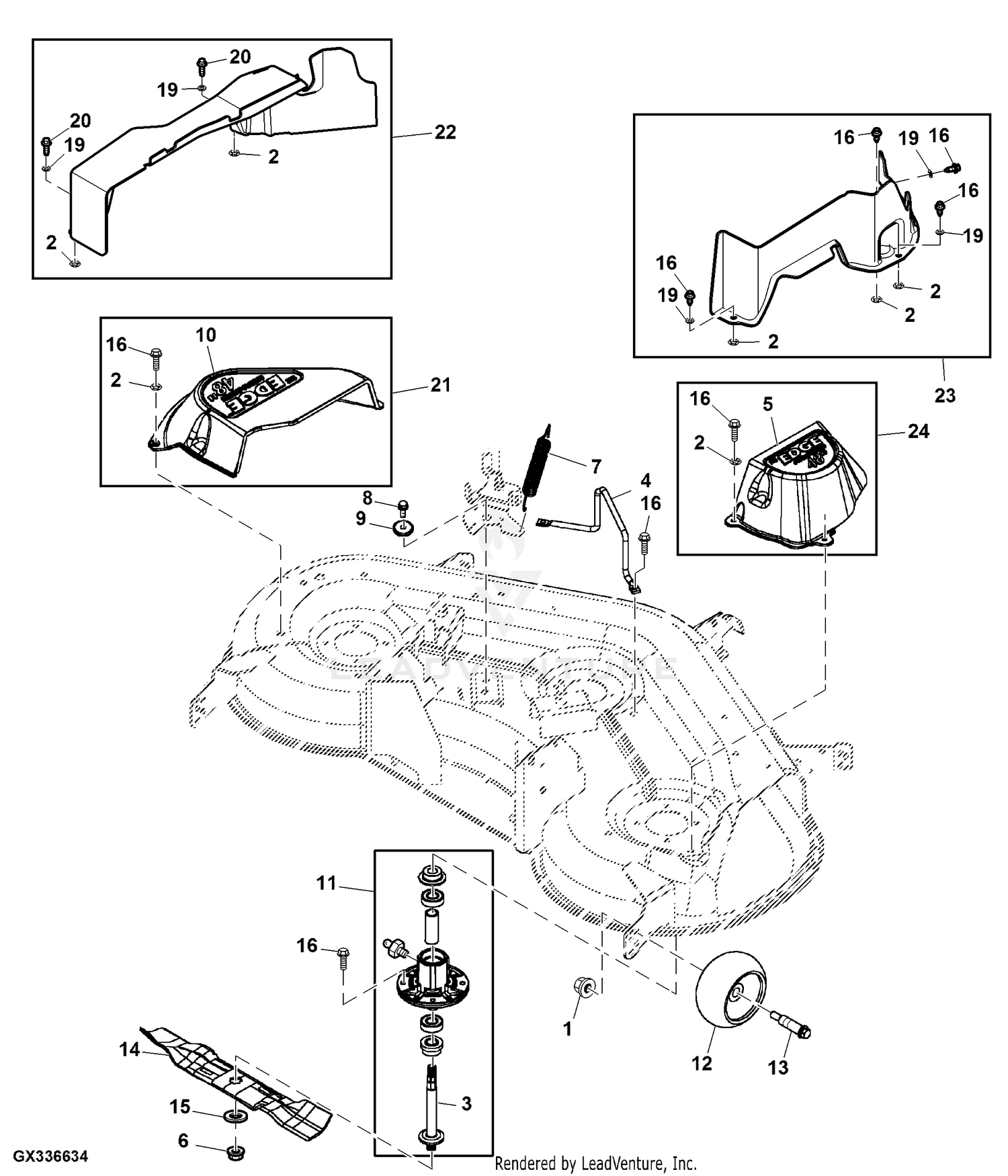 John deere 100 2025 series mower deck parts