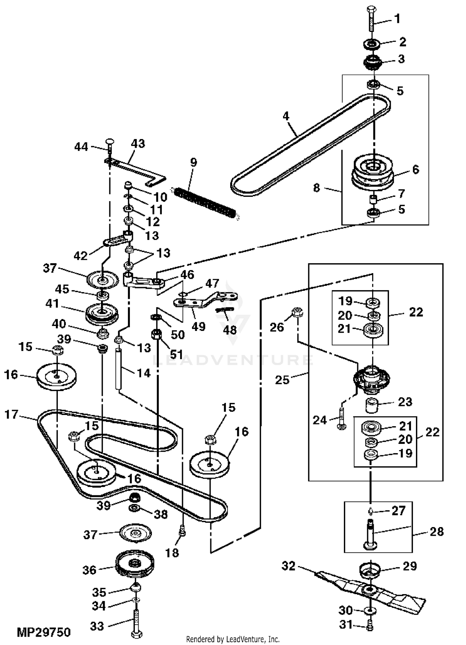 John Deere Power Flow Material Collection System (46-IN Mower Deck) -PC2111  JACKSHEAVE,IDLERS & BRACKETS YELLOW MOWER DECK: POWER FLOW BLOWER ASSEMBLY  46 MOWER