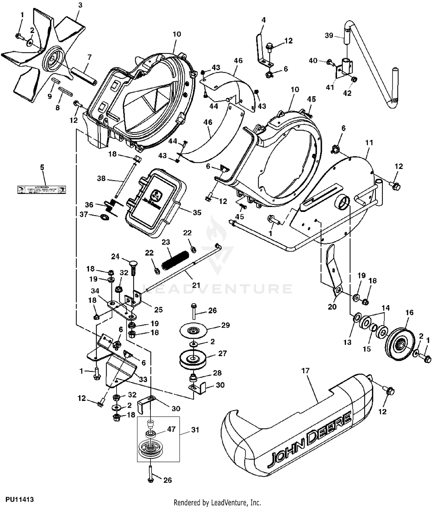 John Deere Power Flow Blower Assembly (62C Mower) -PC9146 Blower