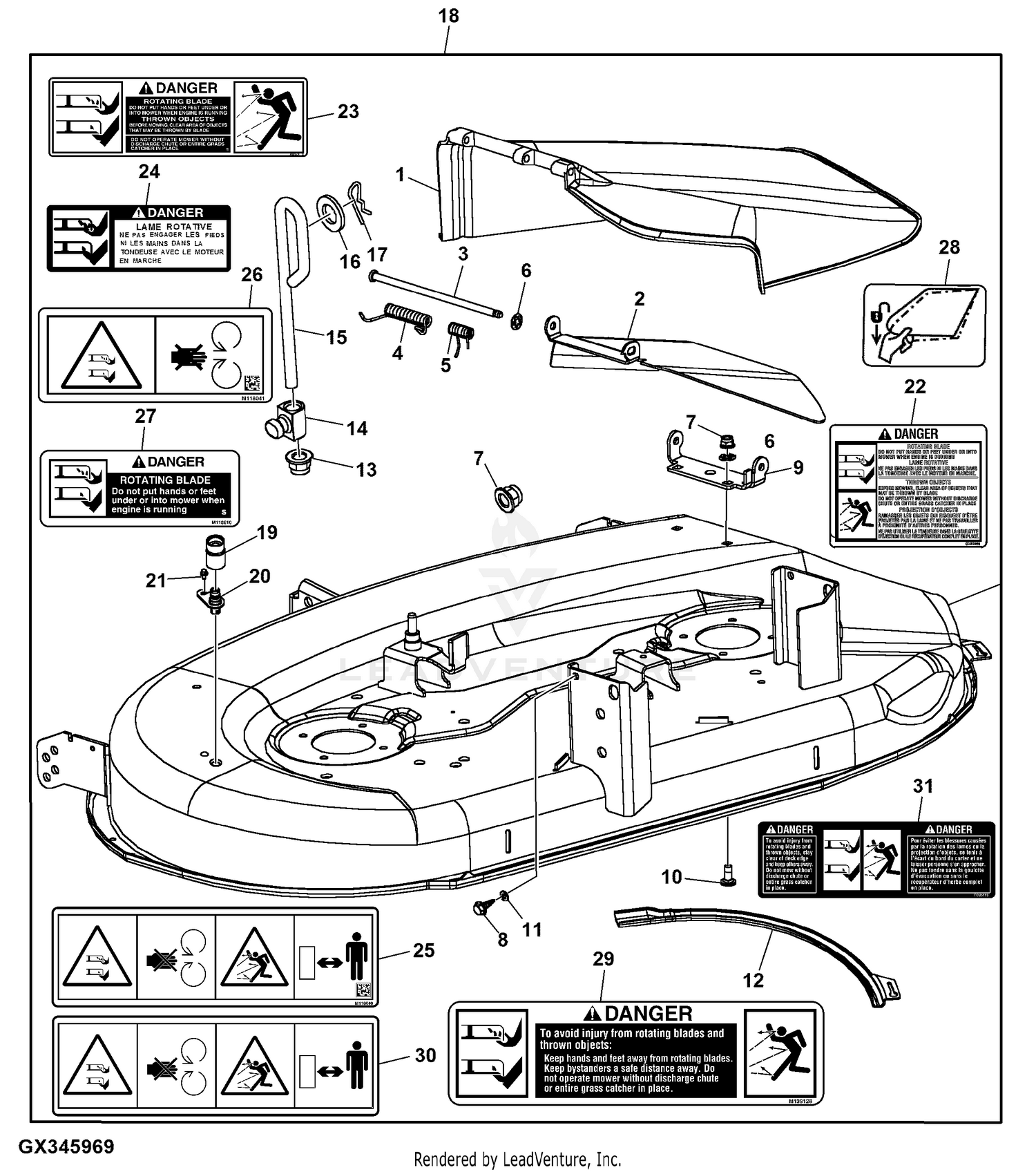 John Deere 42 D100 Series Deck Parts Diagram