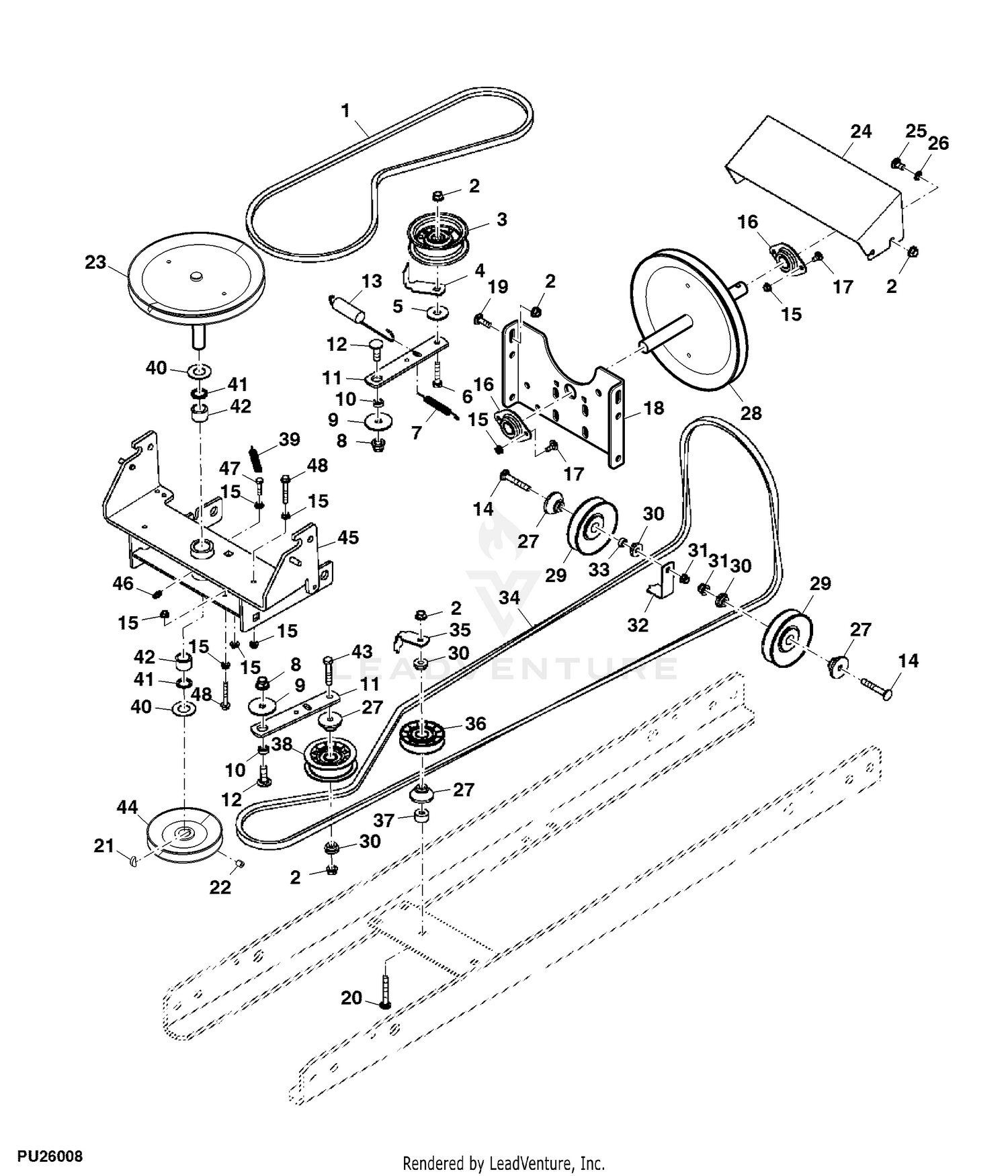 John Deere D100 100 Series Tractor 44 inch 2 Stage Snowblower PC10441 Pulleys Drive Belt Snowblower