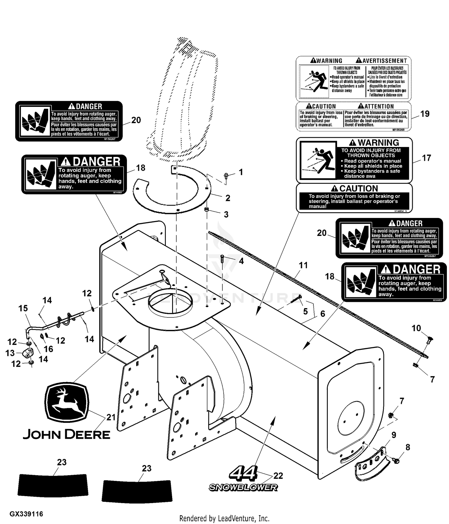 John Deere L111 Lawn Tractor With 42 IN Mower Deck Material Collection System PC9458 Housing Snowblower 44 1 12M