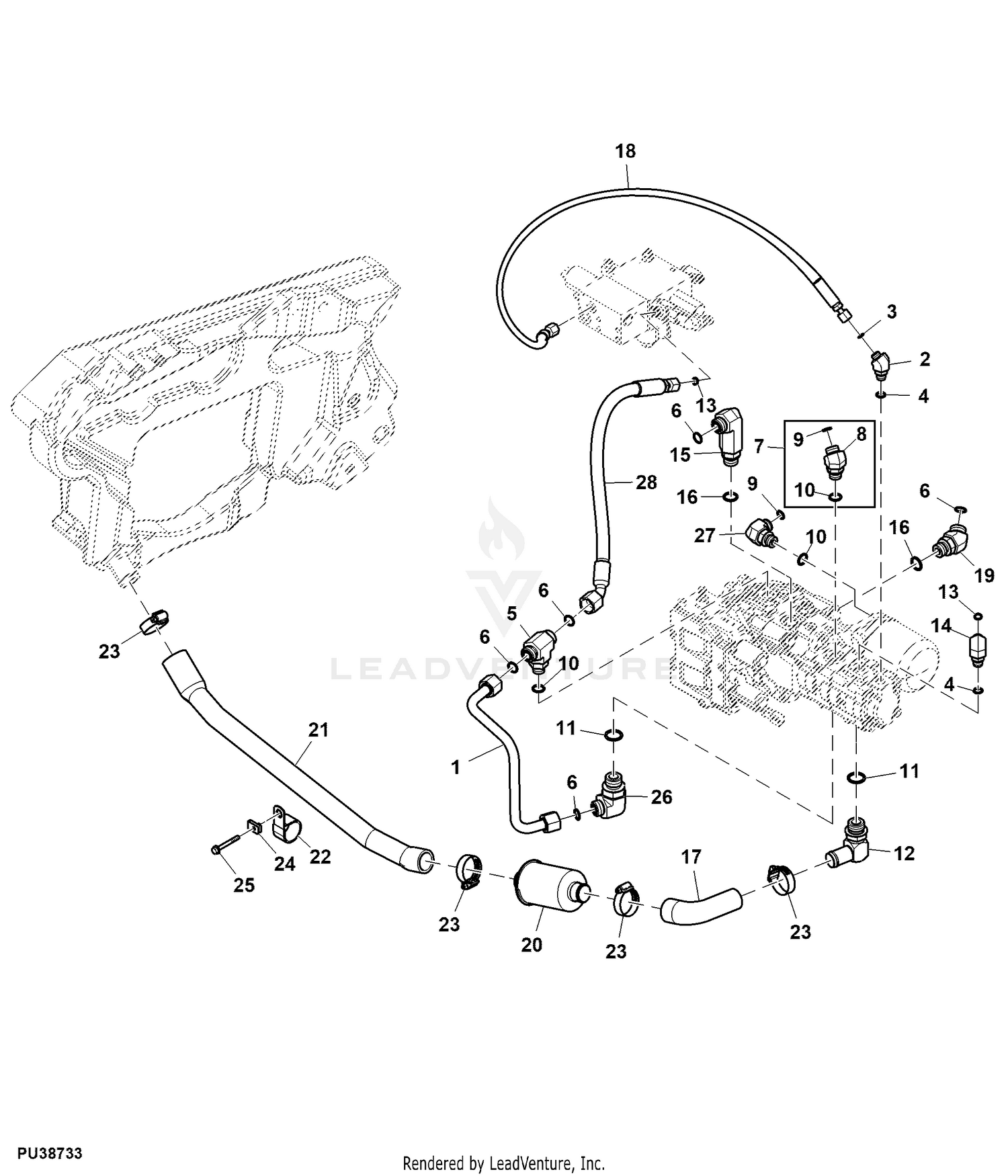 John Deere Powertrain Hydrostatic Pump Hoses and Fittings