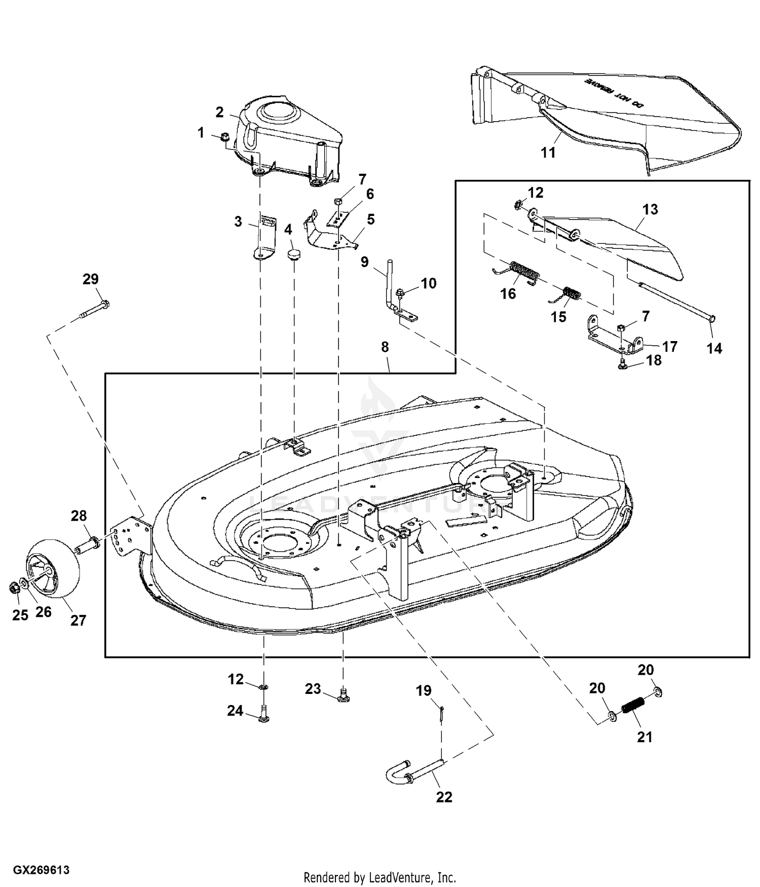 John deere lt160 discount mower deck parts