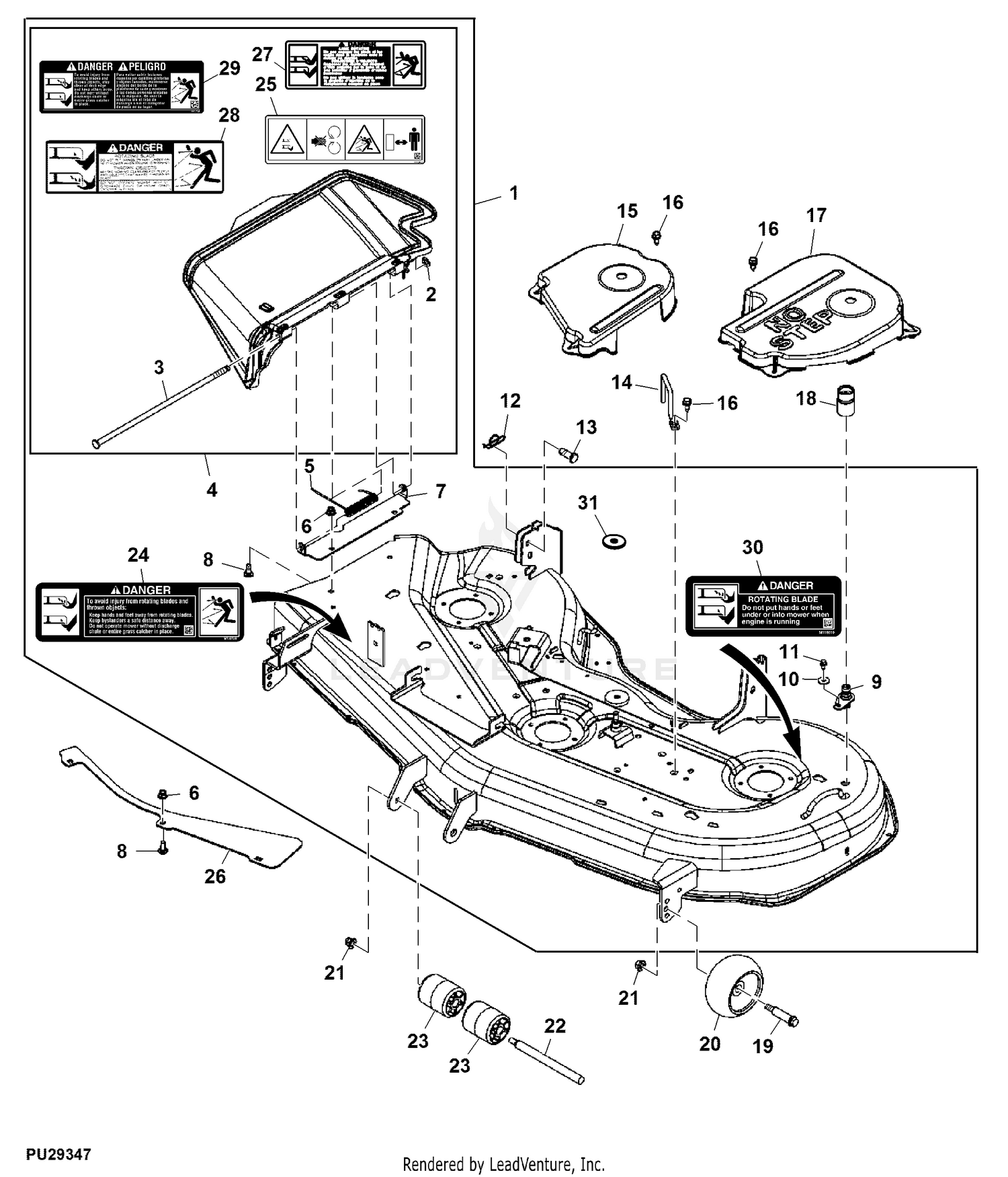 John deere x540 2025 54 mower deck parts