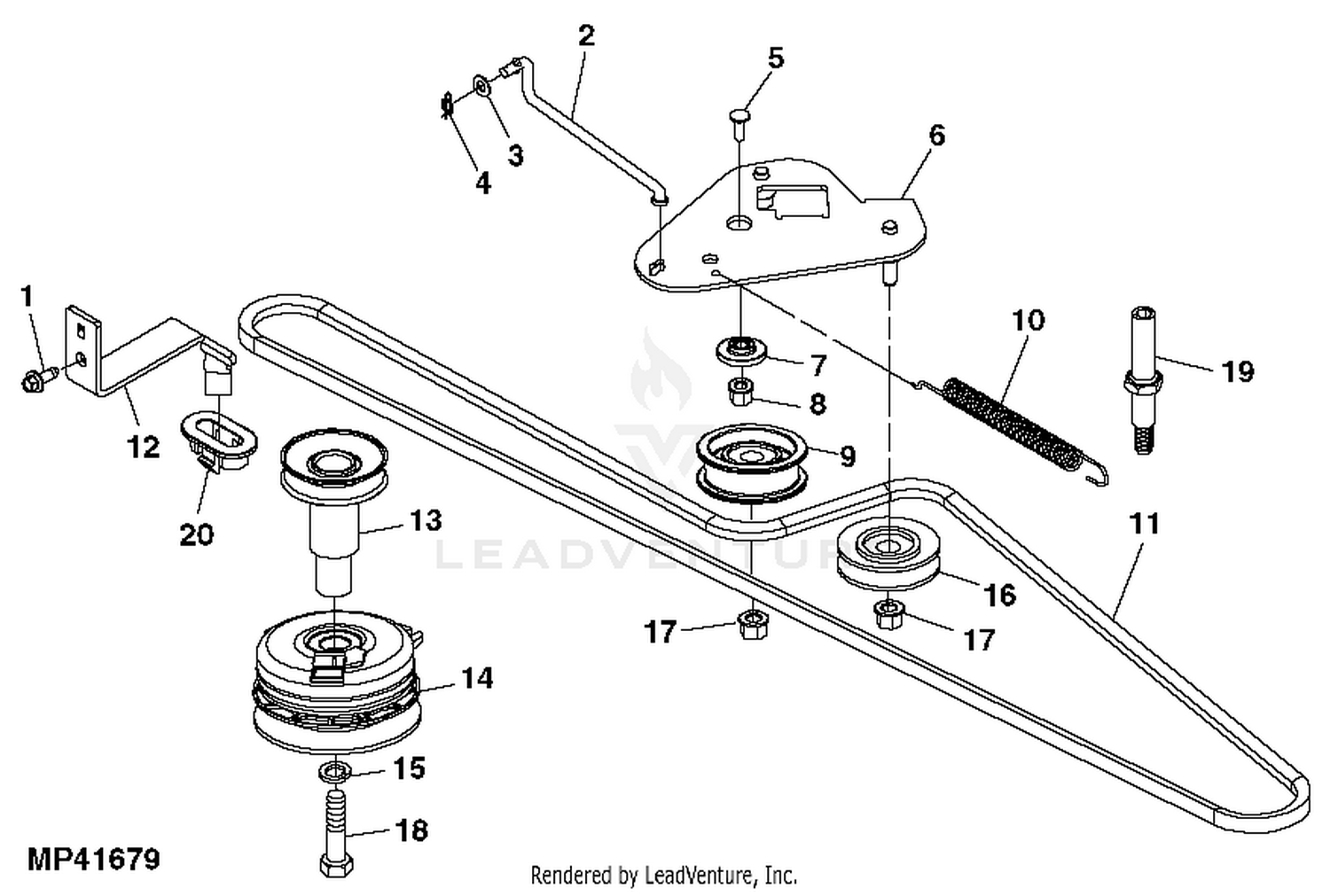 John Deere D140 100 Series Tractor Material Collection System PC10445 Belt Drive Idler Power Train GU20688