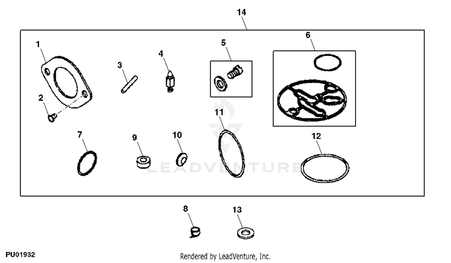 John Deere LA125 Tractor 46 IN Snow Blade PC9742 Carburetor Repair Kit FUEL AIR