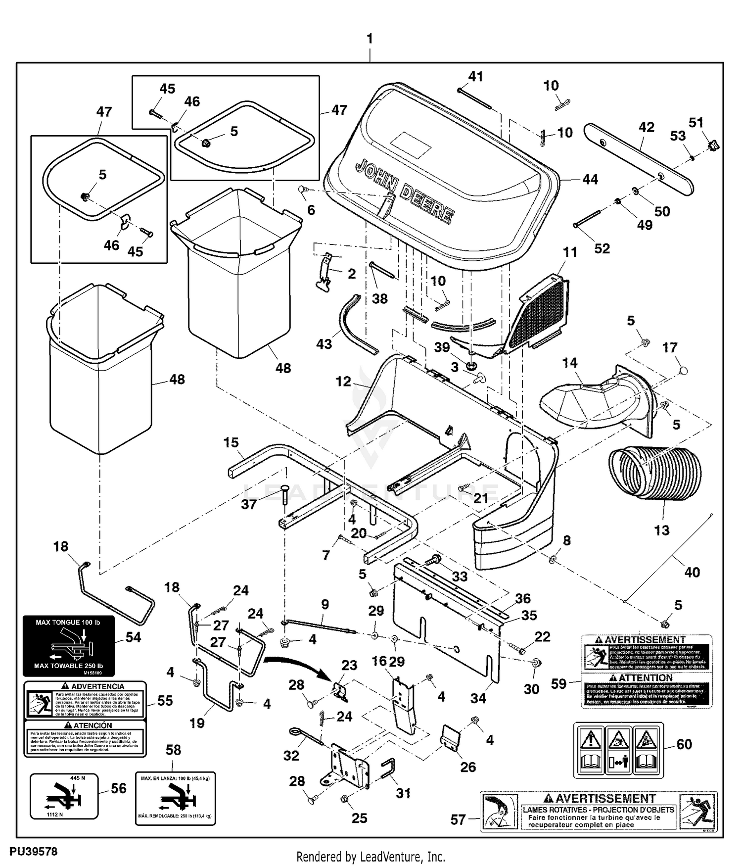 John Deere Material Collection System Material Collection System 2 Bag 6 5 A Bushel W Inlet Hose For Canada And Usa