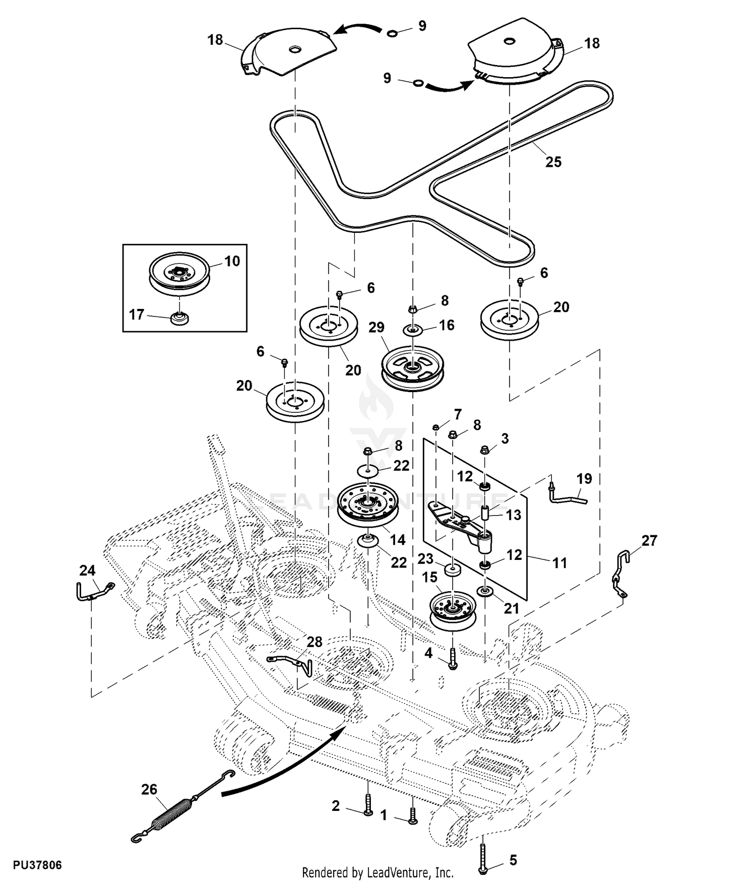 John deere riding best sale lawn mower belt diagram