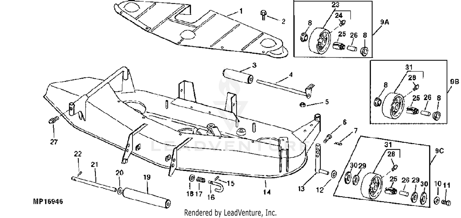 John deere 420 mower best sale deck parts