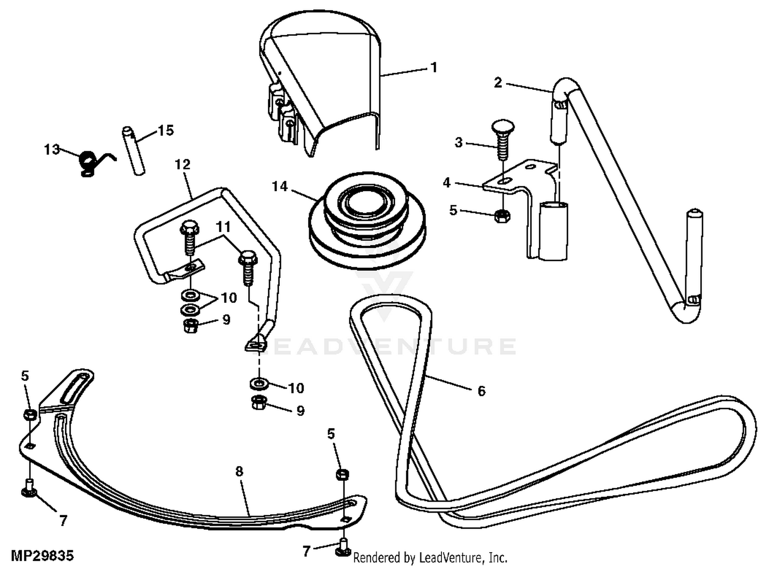 John Deere Power Flow Blower Assembly (62C Mower) -PC9146 Jacksheave,Idlers  & Belt,54 inch: Three-Bag Powerflow Material Collection